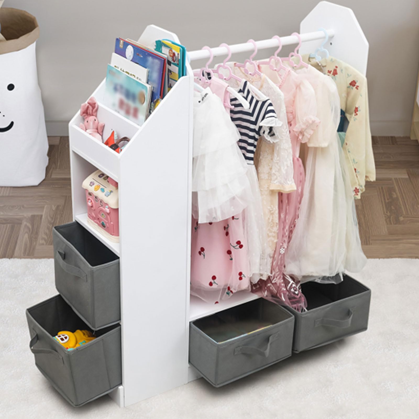 Kids Dress Up Storage Organizer with Mirror & Storage Bins - Hanging Costume Closet for Bedroom & Playroom | Perfect for Pretend Play, Dress Up Parties & Toy Organization