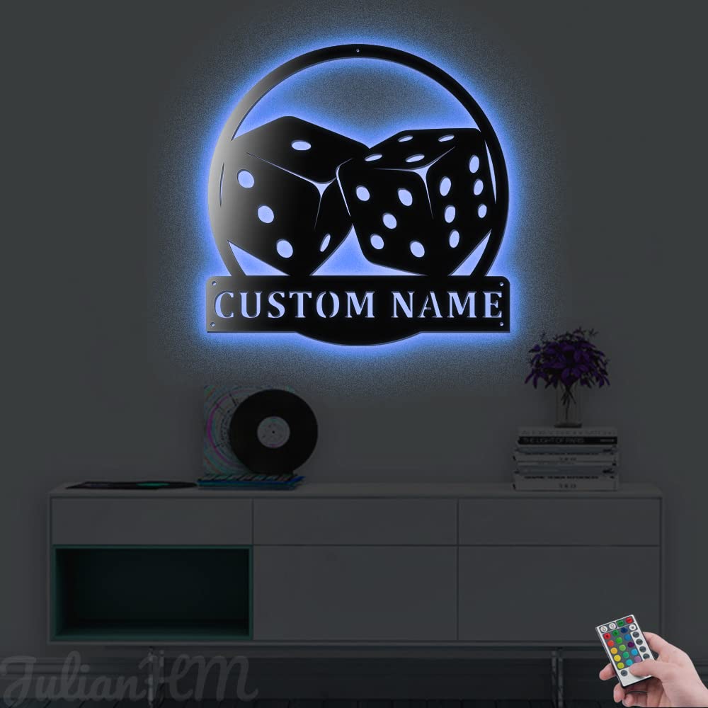 Custom LED Metal Wall Art with Personalized Gamer Name - 16x16 Inch Dice-Themed Home Decor for Gamers | Perfect for Game Rooms, Man Caves & Unique Gifts (Lights Not Included)