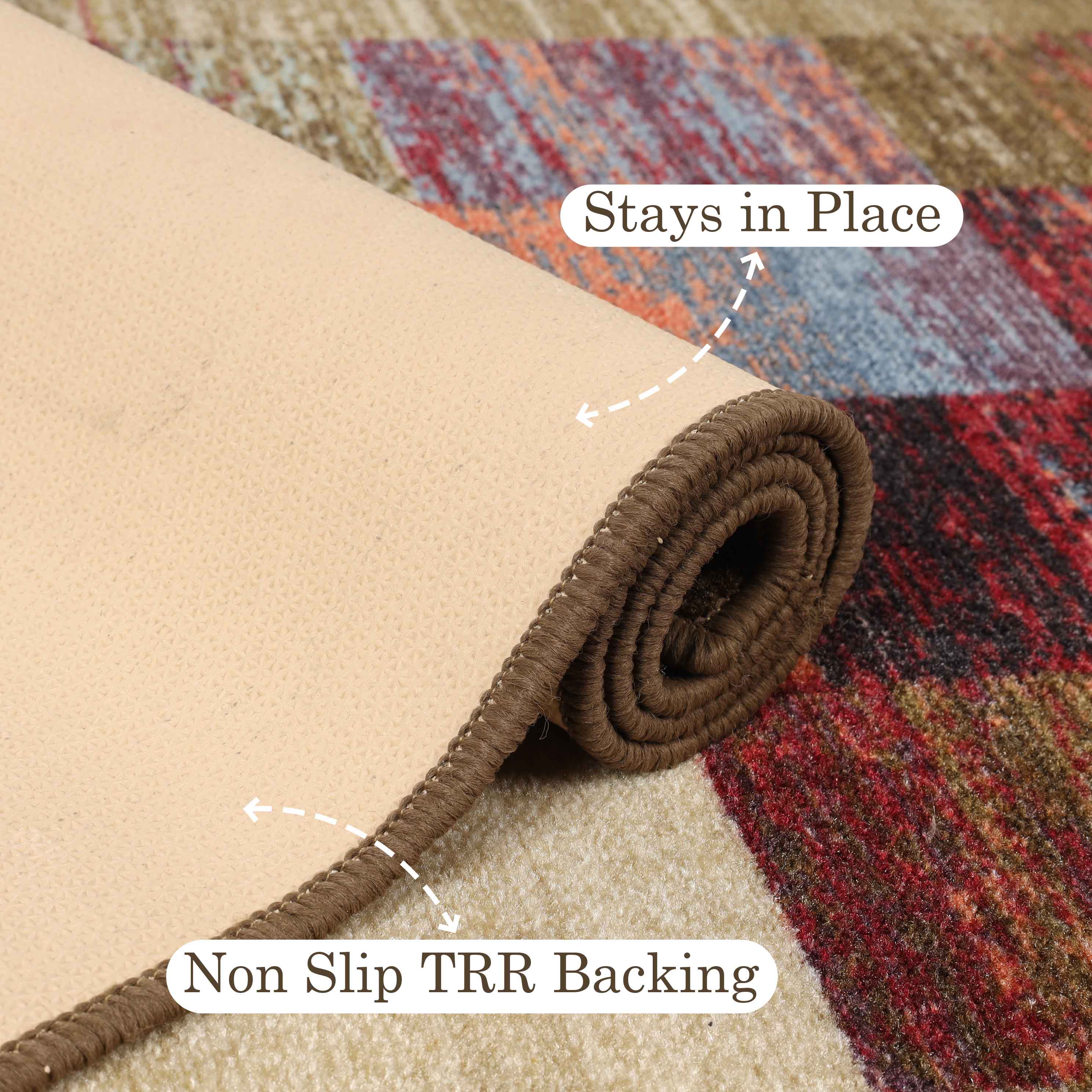 Lockwood Color Block Non-Slip Washable Indoor Area Rug or Runner - Perfect for Living Room, Bedroom, Entryway & High Traffic Areas