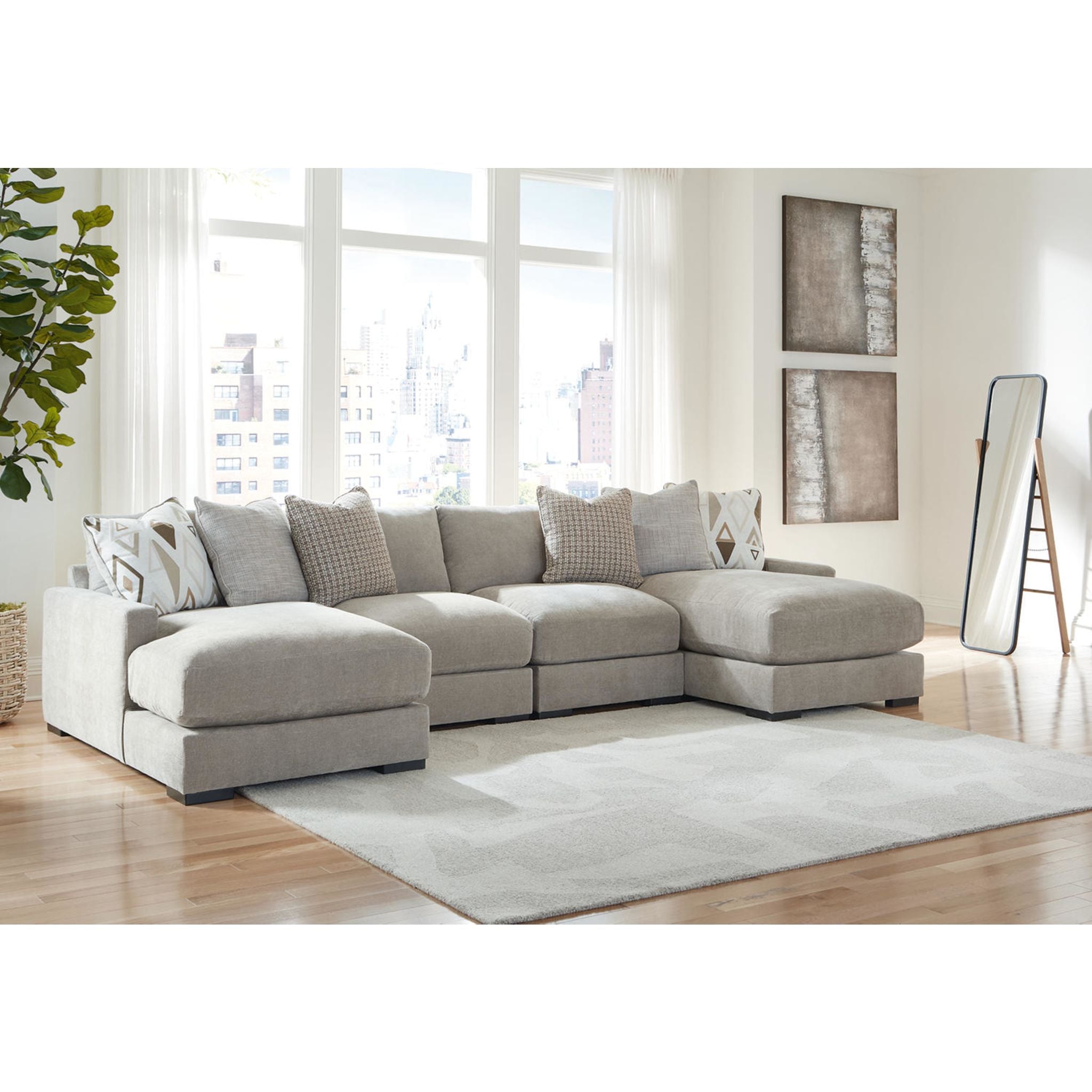 Aslan Court 4-Piece Sectional Sofa Set in Pebble Fabric - Modern L-Shaped Couch for Living Room, Family Room & Home Theater Comfort