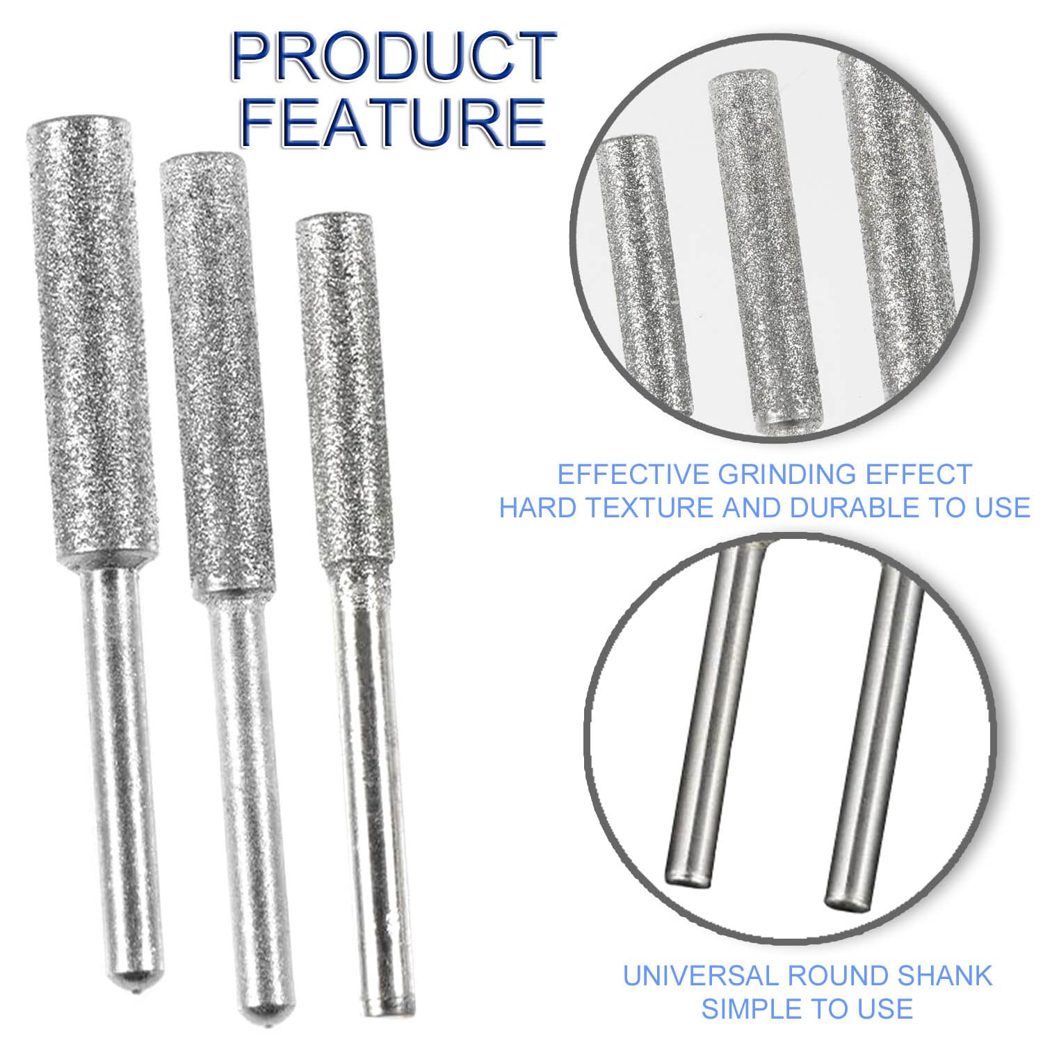 JONMON 6Pcs Diamond Chainsaw Sharpener Set - 3mm Shank Rotary Burr Grinding Stone Files (5/32