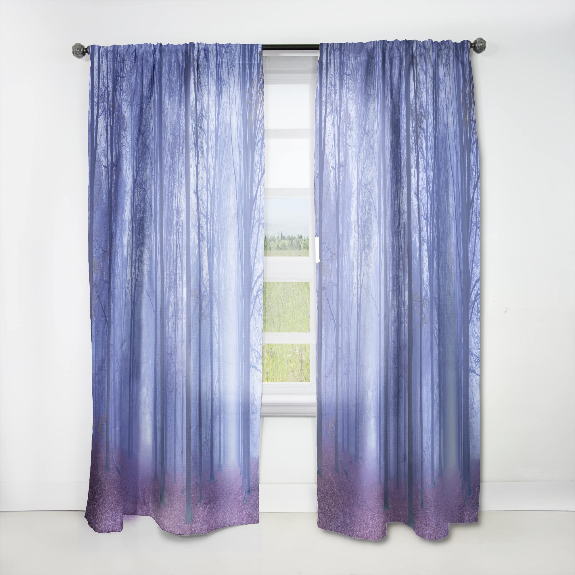 DesignQ Thermal Insulated Curtains - 'Two Paths in Foggy Blue Forest' Single Panel 52x95 - Blackout Drapes for Bedroom & Living Room - Perfect for Energy Saving & Light Control