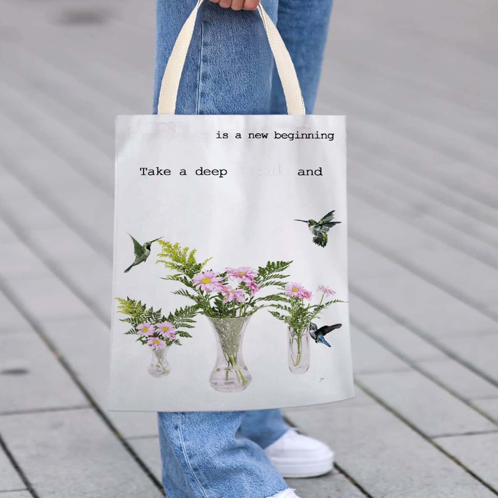Stylish Canvas Tote Bag for Women - Garden Themed Hummingbird Design Custom Shopping Bag | Perfect for Beach, Work, Teachers & Everyday Use | Durable & Fashionable Carryall