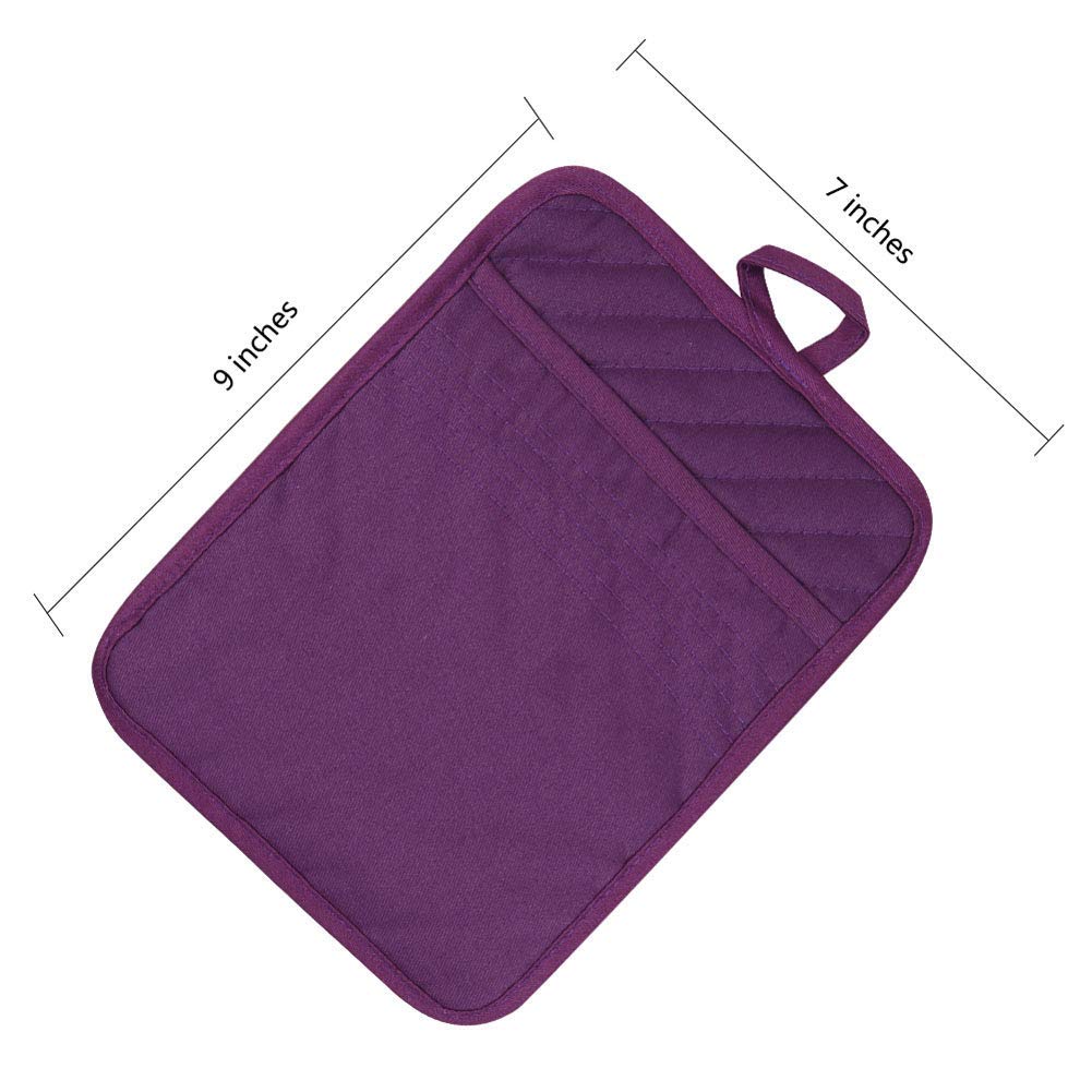 Anyi Heat Resistant Cotton Pot Holders for Kitchen - Purple Hot Pads with Pocket for Counter Table | Perfect for Cooking, Baking & Serving Hot Dishes