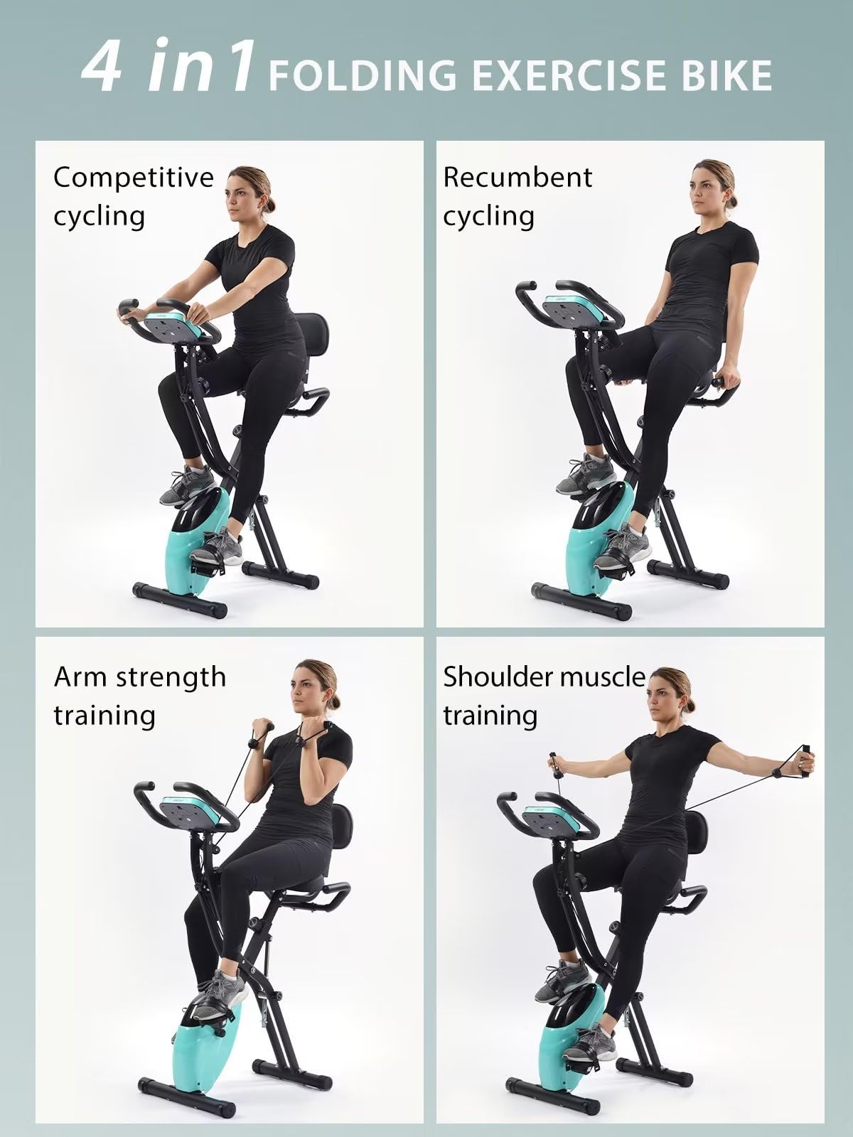 Merax 4-in-1 Foldable Exercise Bike for Home - 16-Level Magnetic Resistance Recumbent & Upright Stationary Bike | Compact Indoor Cycling Machine for Cardio, Weight Loss & Full-Body Workout | Perfect for Small Spaces, Home Gym & Apartment Fitness
