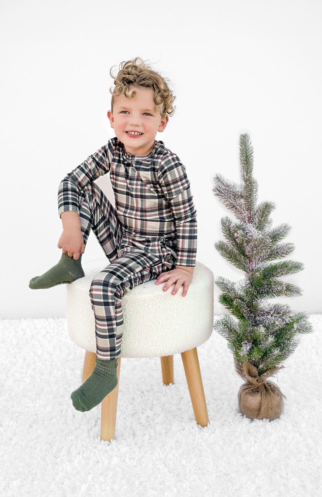 LB x Baby Breez Long Sleeve 2-Piece Plaid Pajama Set for Boys & Girls - Soft & Cozy Sleepwear for Winter Nights & Family Matching Outfits