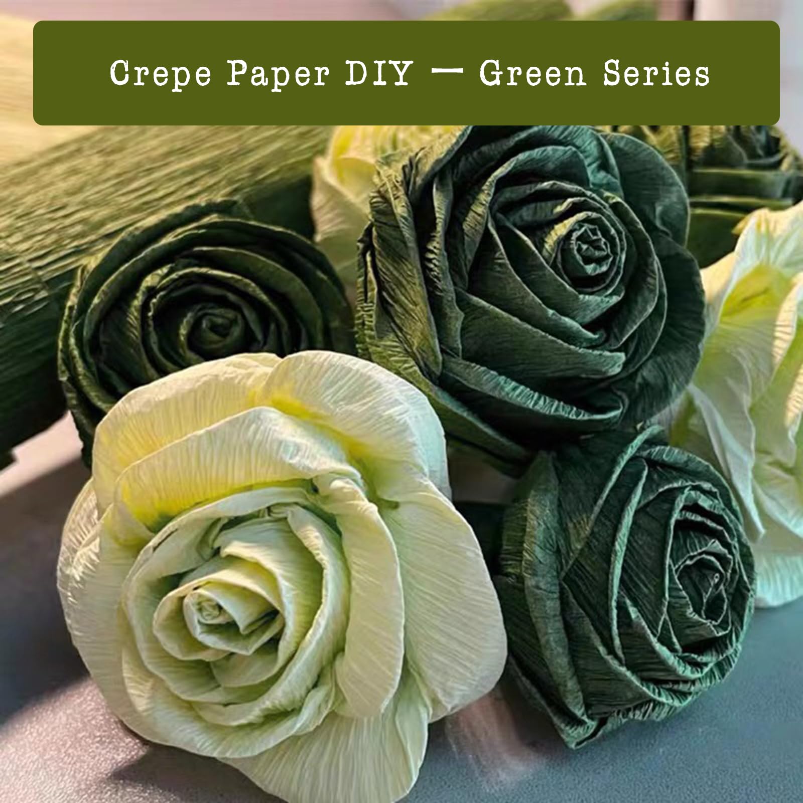 Chaekoy Green Crepe Paper - 6 Rolls 10 Inch Wide Streamers for DIY Flower Making, Wedding & Party Decorations | Includes Floral Tape & Stem Wire for Festive Crafts, Backdrops, and Bouquet Arrangements