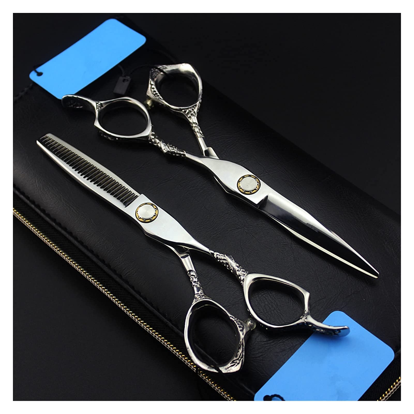 6 Inch Professional Hairdressing Scissors Set - Bearing Flower Handle Barber Shears for Haircut, Thinning & Styling - Includes Storage Bag - Perfect for Salon, Home & Travel Use