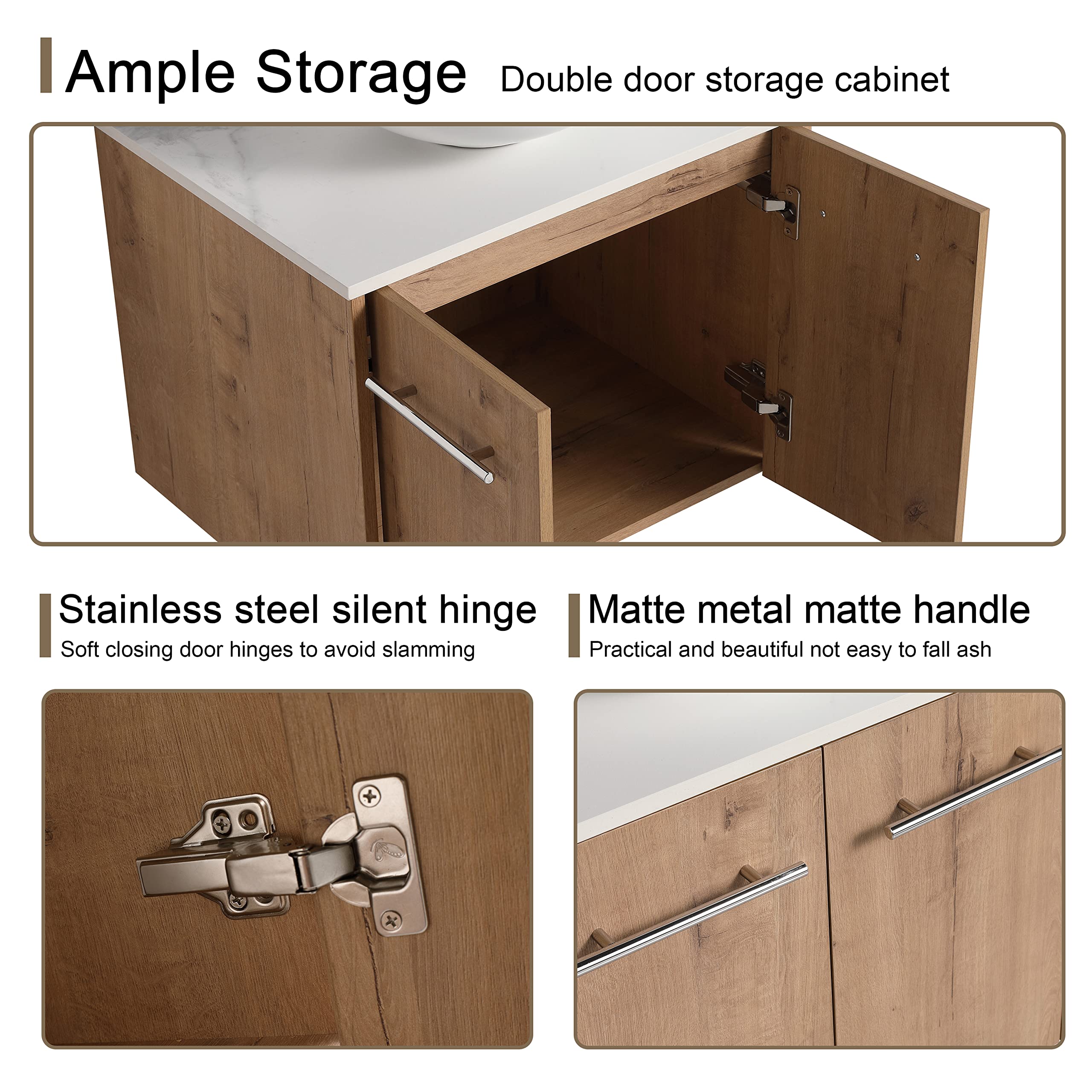 24 Inch Floating Bathroom Vanity with White Ceramic Sink - Wall Mounted Single Sink Vanity with 2 Storage Doors - Modern Space-Saving Design for Small Bathrooms (IMO-041-321) - Perfect for Apartments, Powder Rooms & Contemporary Home Decor