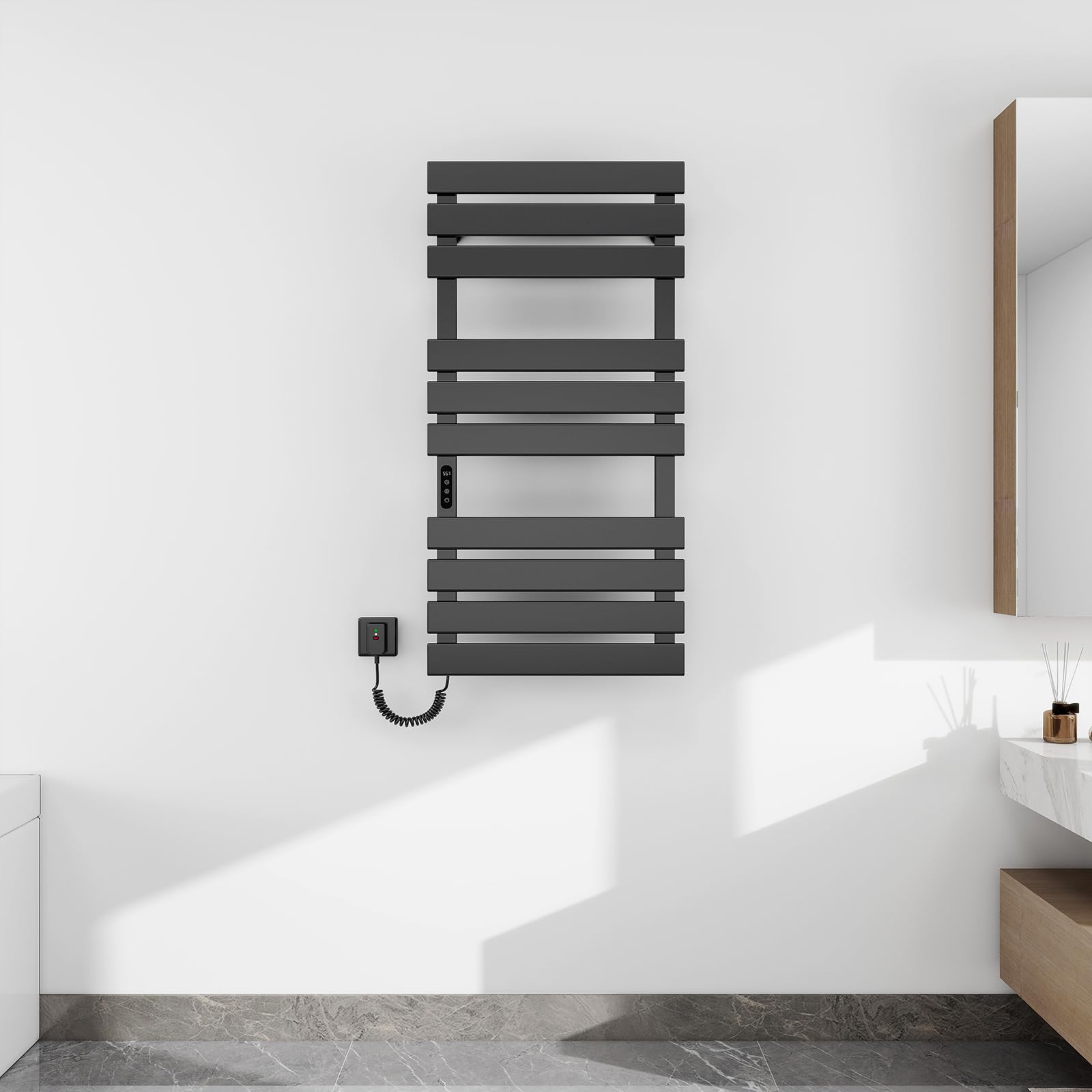 WiFi Electric Heated Towel Warmer Rack 43 x 22 Inches - 410W Wall Mounted with Timer & LED Indicator, Black - Perfect for Bathroom, Spa, Gym & Luxury Home Use