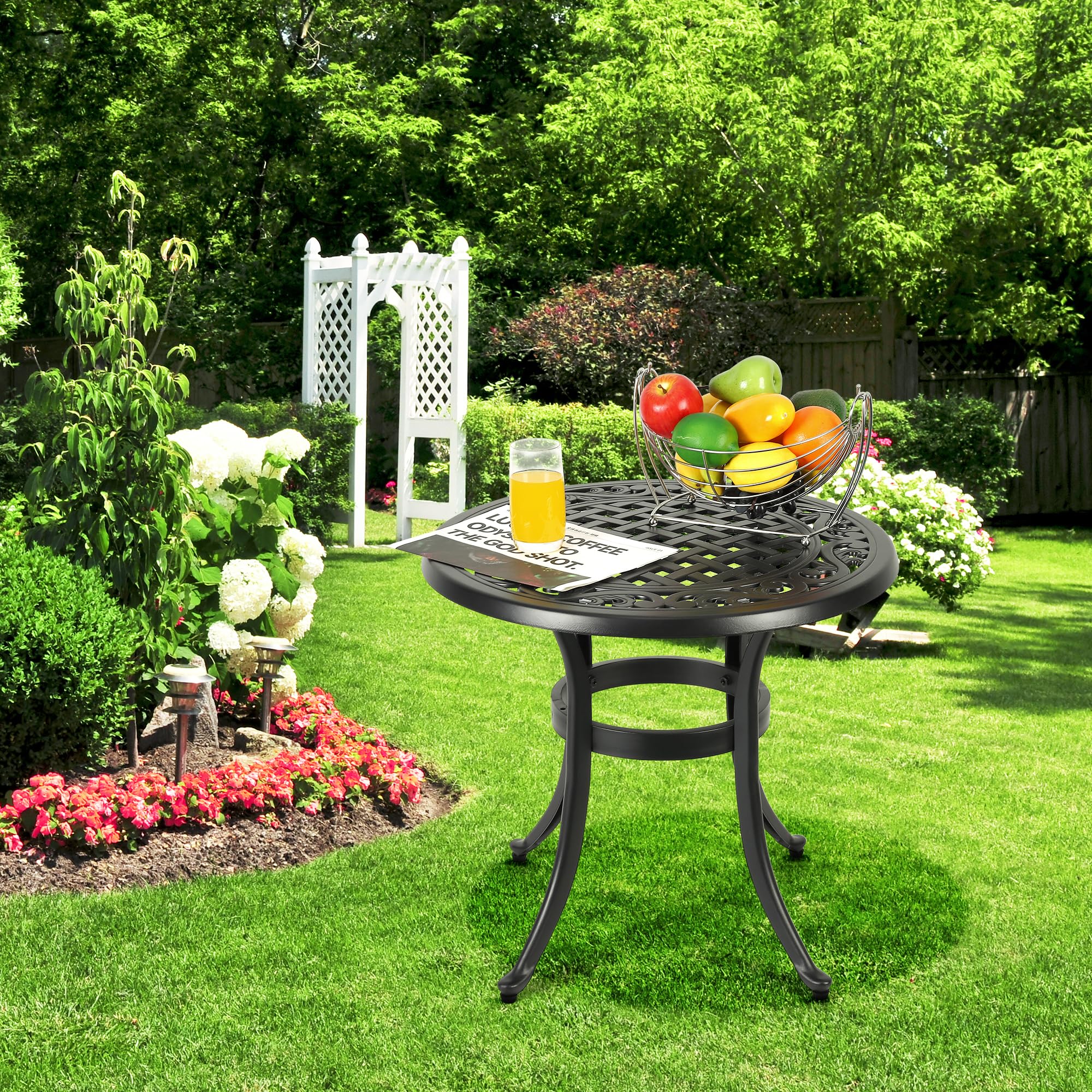 23.22 Inch Round Cast Aluminum Outdoor Bistro Table with Adjustable Feet - Black Patio Side Table for Porch, Backyard, Garden, Balcony | Perfect for Coffee Mornings, Outdoor Dining & Relaxing