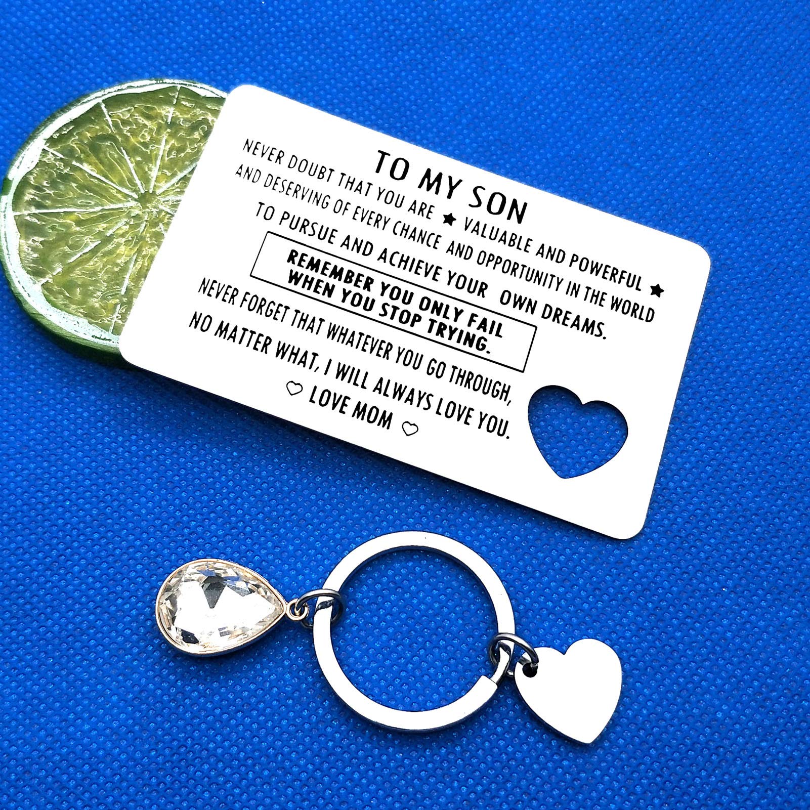 Personalized Engraved Stainless Steel Wallet Card for Son - Inspirational Gift from Mom | Birthday, Graduation, Christmas & Deployment Gift Idea | Perfect for Daily Reminders & Special Occasions