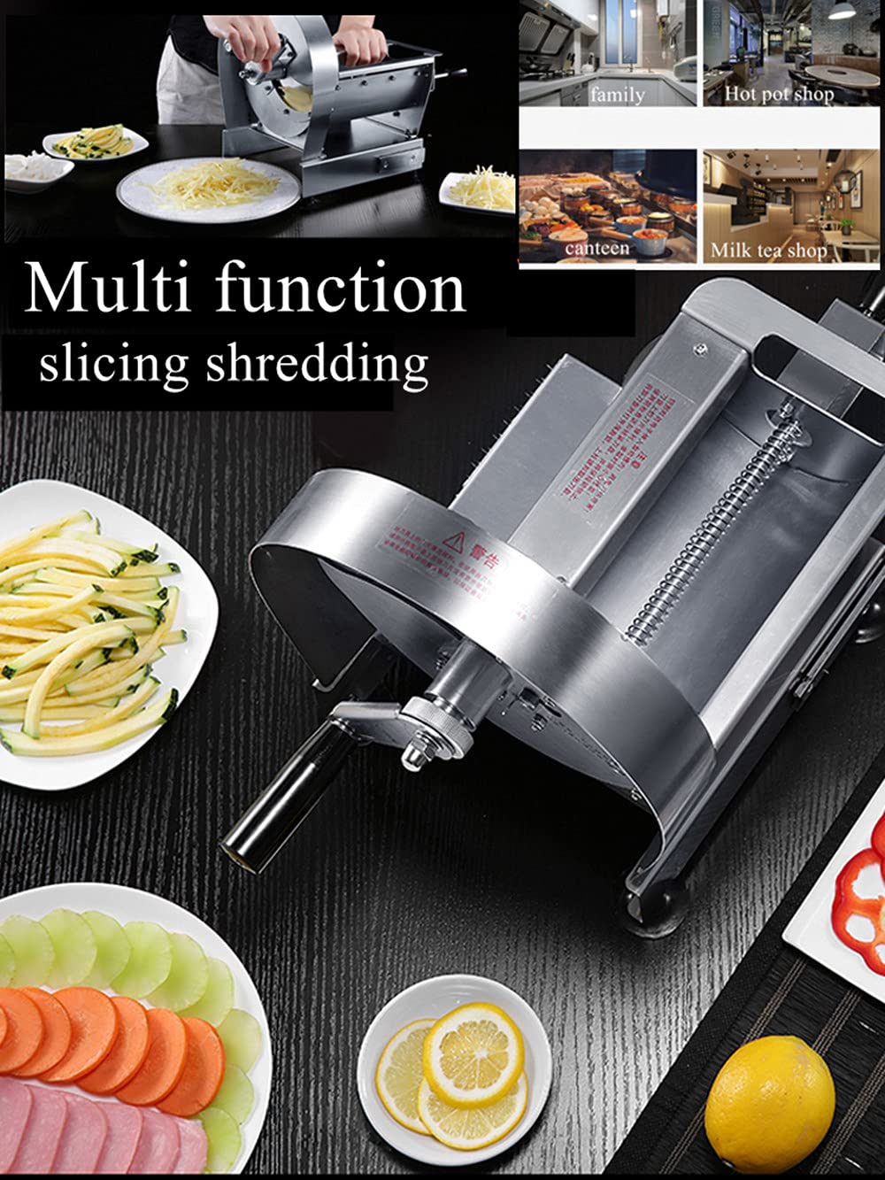 Commercial Manual Vegetable Slicer Shredder - Adjustable 0-10mm Thickness with 2 Stainless Steel Blades - Portable Handheld Kitchen Tool for Potatoes, Fruits, Lemons - Perfect for Home, Restaurant & Camping Use