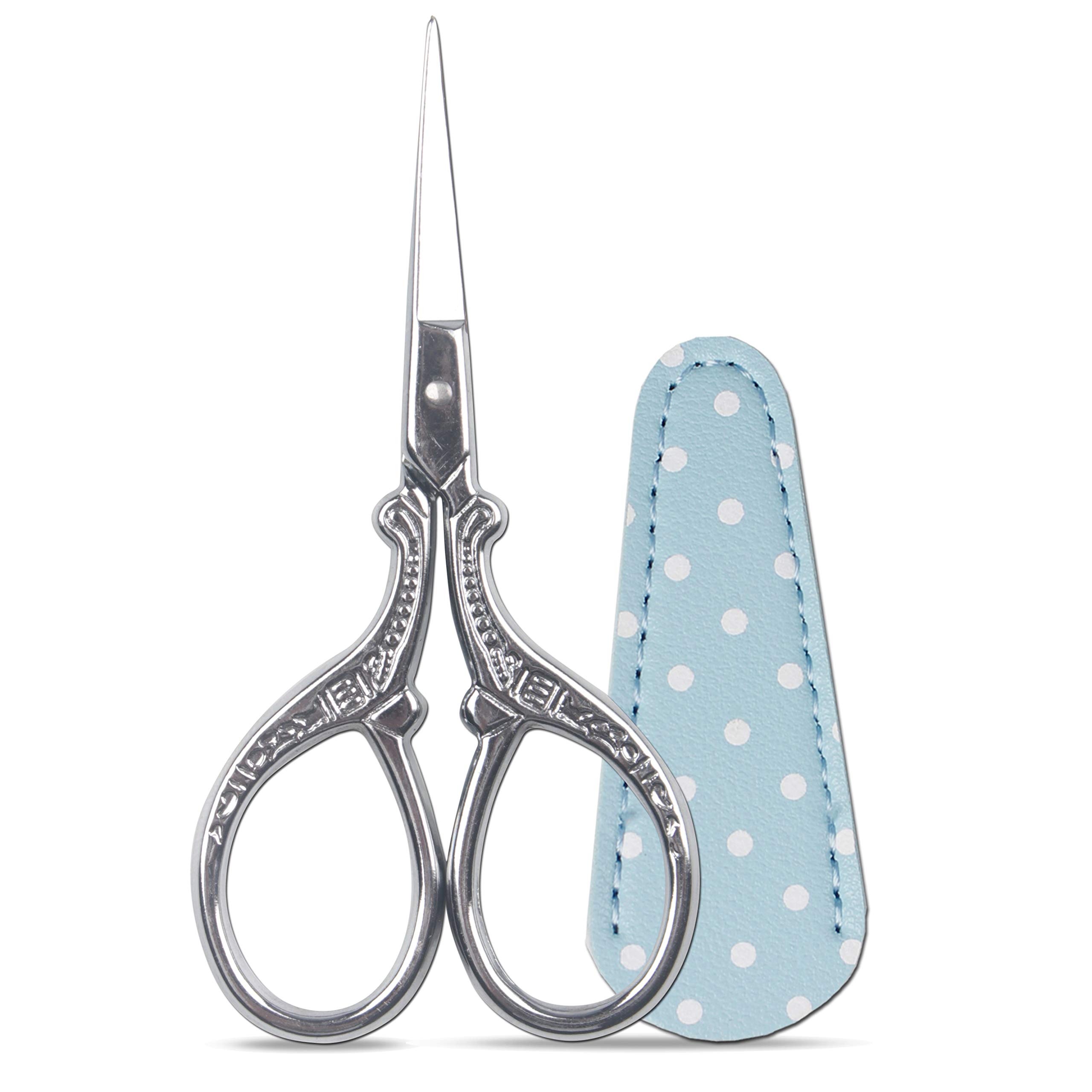 3.6 Inch Mini Sewing Embroidery Scissors - Premium Craft Shears for Fabric, Needlework & DIY Projects | Includes Leather Protective Cover | Perfect for Quilting, Cross Stitch & Handmade Crafts