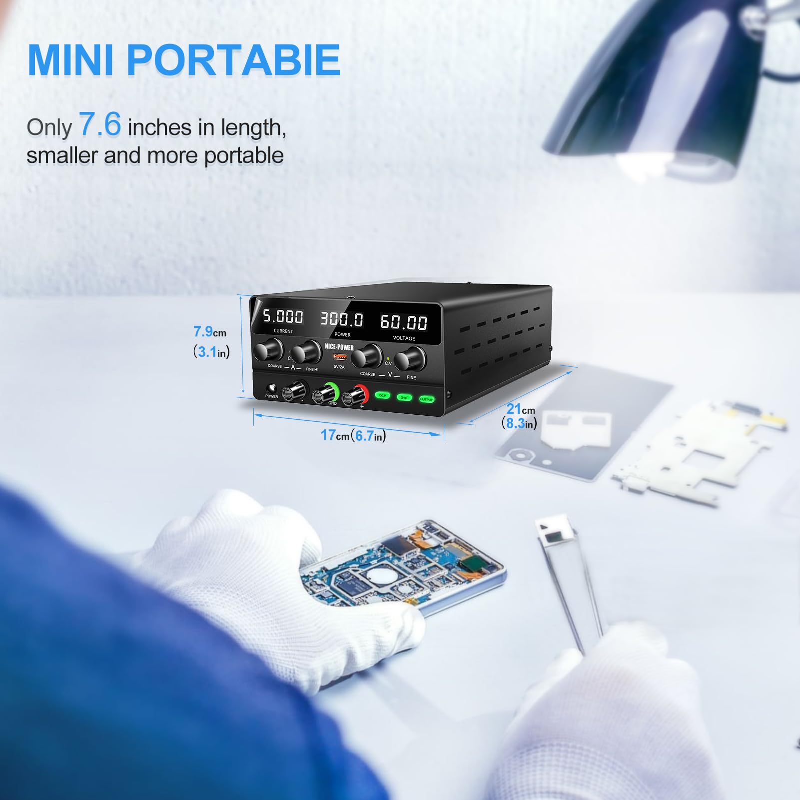 Adjustable DC Power Supply 60V 5A 300W with LED Display & USB Port - High Precision Variable Switching Regulated Bench Lab Power Supply for Electronics Testing, DIY Projects, and Circuit Prototyping