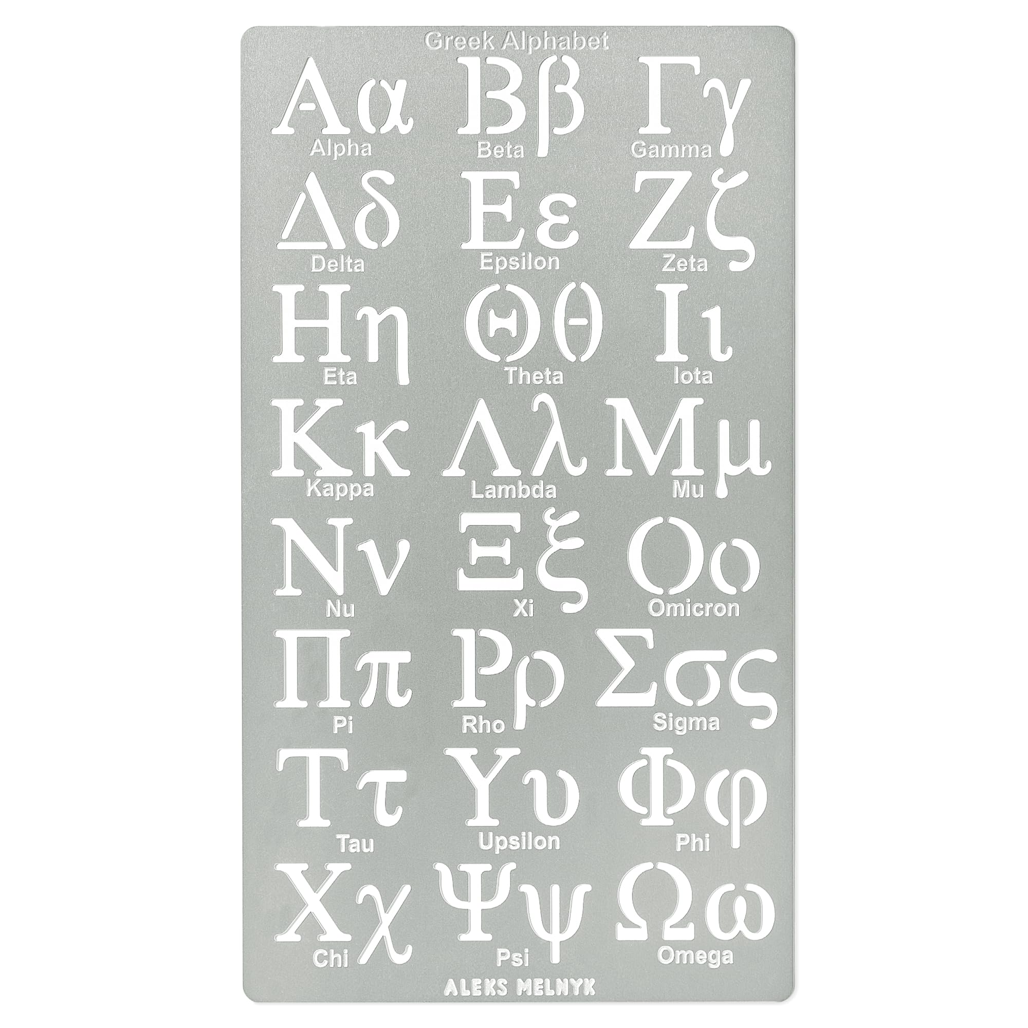 Aleks Melnyk No.420 Metal Stencil Set - Greek Letters (Phi, Sigma, Alpha) & Alphabet Templates (0.7in Size) for Wood Burning, Pyrography, Engraving, DIY Crafts, Bookmarks & Magic Runes | Perfect for Art Projects, Home Decor & Personalized Gifts