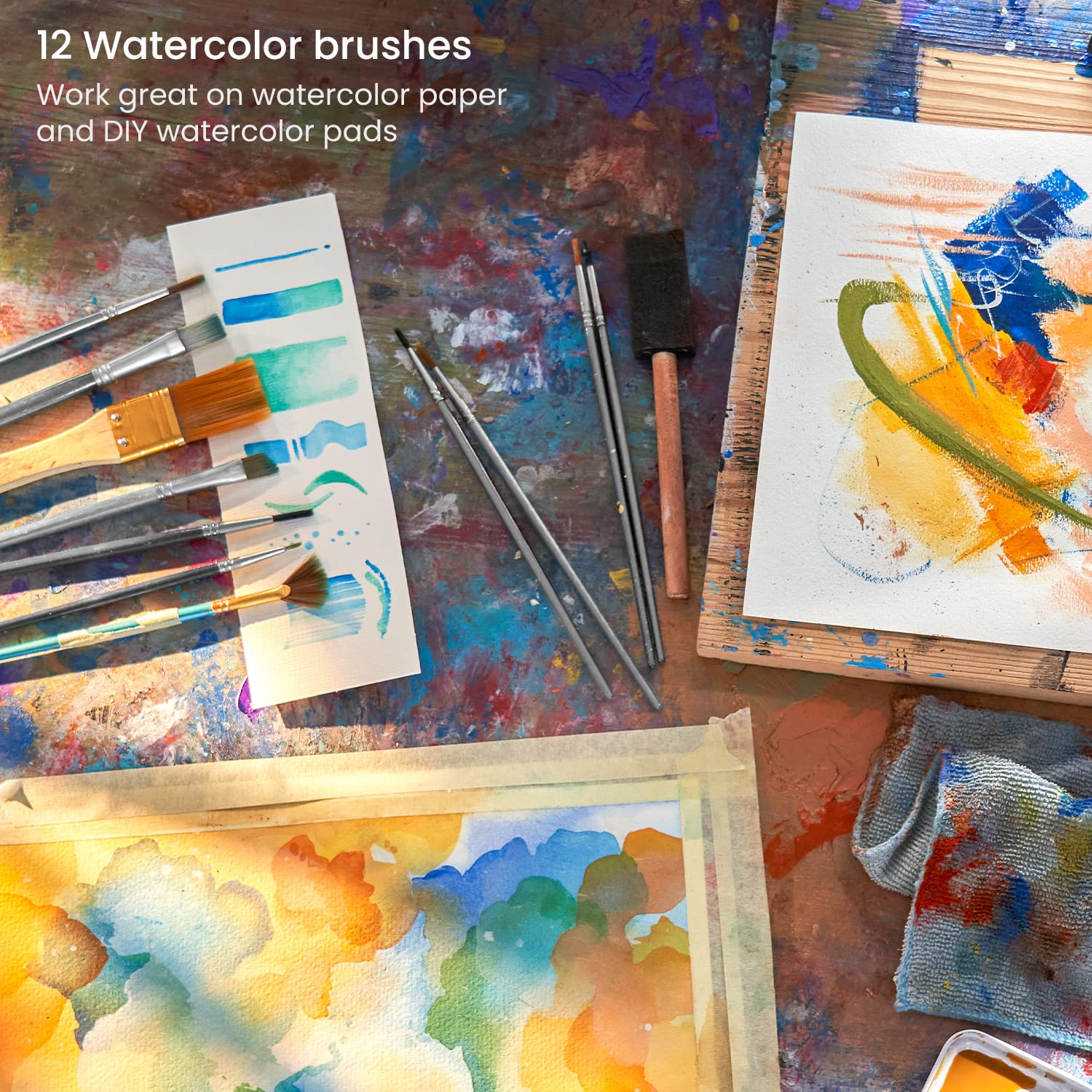 ARTEZA 12-Piece Watercolor Paint Brush Set - Synthetic Soft Bristle Brushes for Artists & Beginners - Perfect for Watercolor Painting, Calligraphy & Mixed Media Art Projects