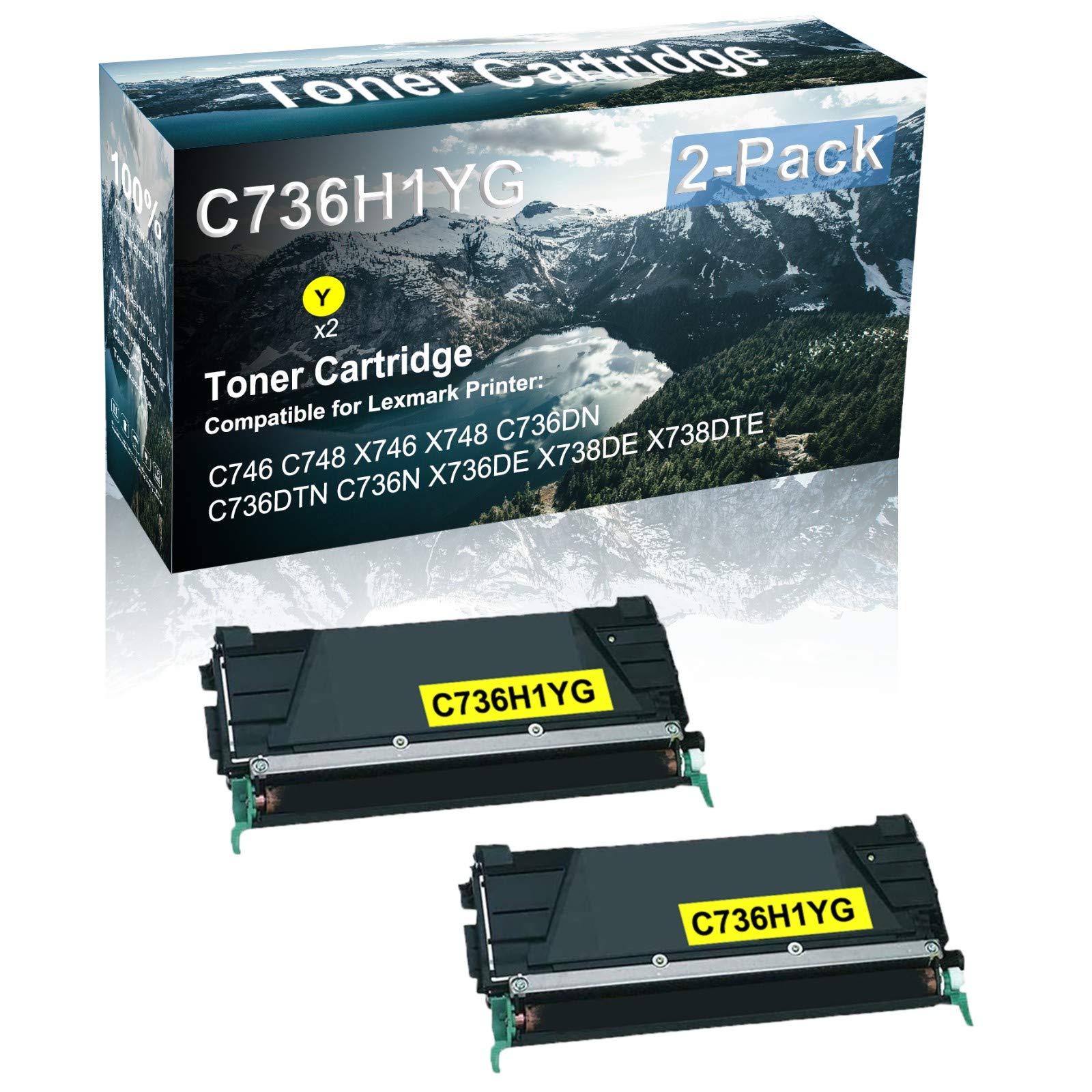 2 Pack Yellow C736H1YG Compatible Laser Printer Toner Cartridge - High Yield Replacement for HP C746 C748 X746 X748 C736DN C736DTN C736N X736DE X738DE X738DTE - Perfect for Office & Home Printing Needs