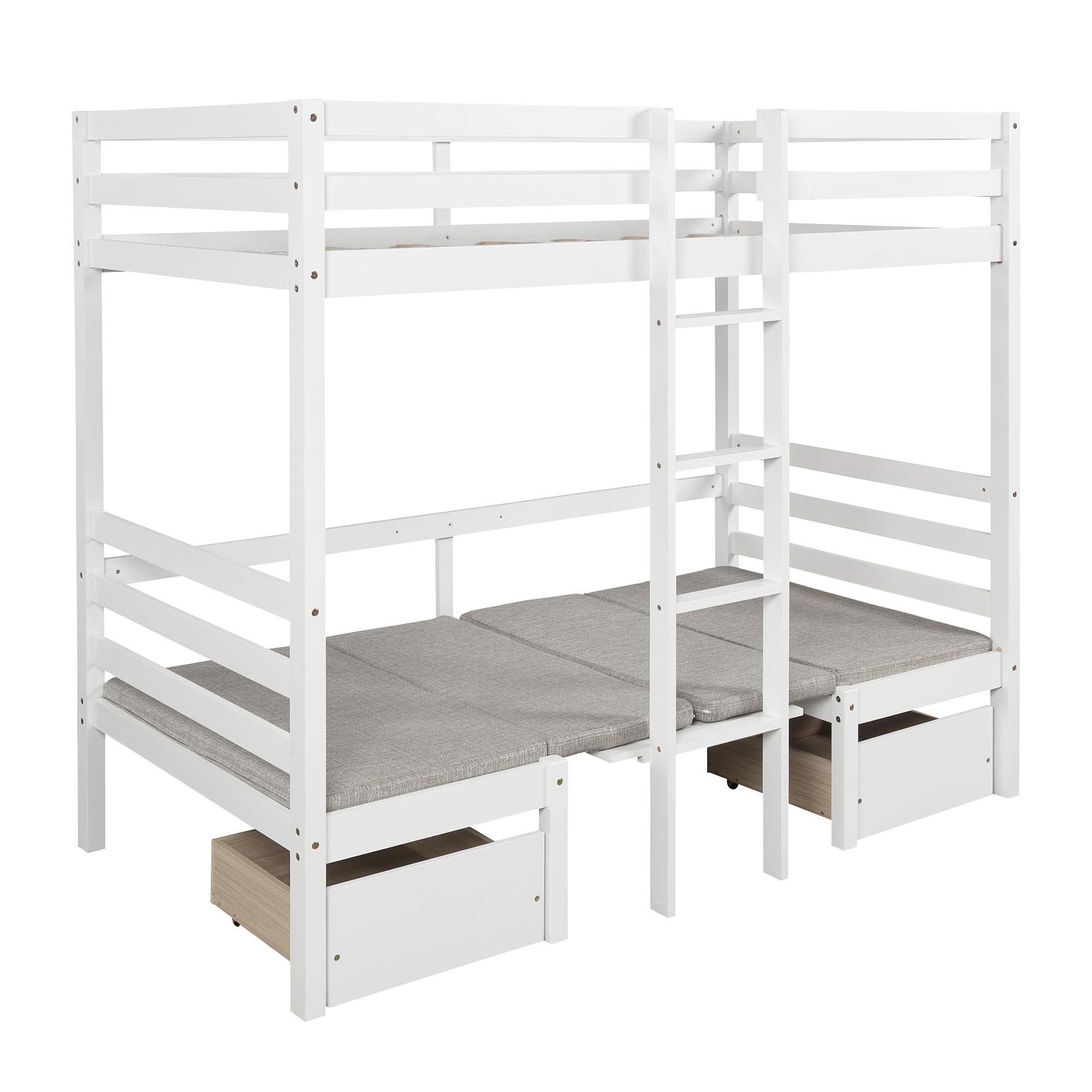 Harper & Bright Designs Twin Loft Bed with Study Desk - Sturdy Wooden Bunk Bed Frame with Ladder - Space-Saving Kids Bedroom Furniture (White) - Perfect for Small Rooms, Dormitories & Shared Kids' Spaces