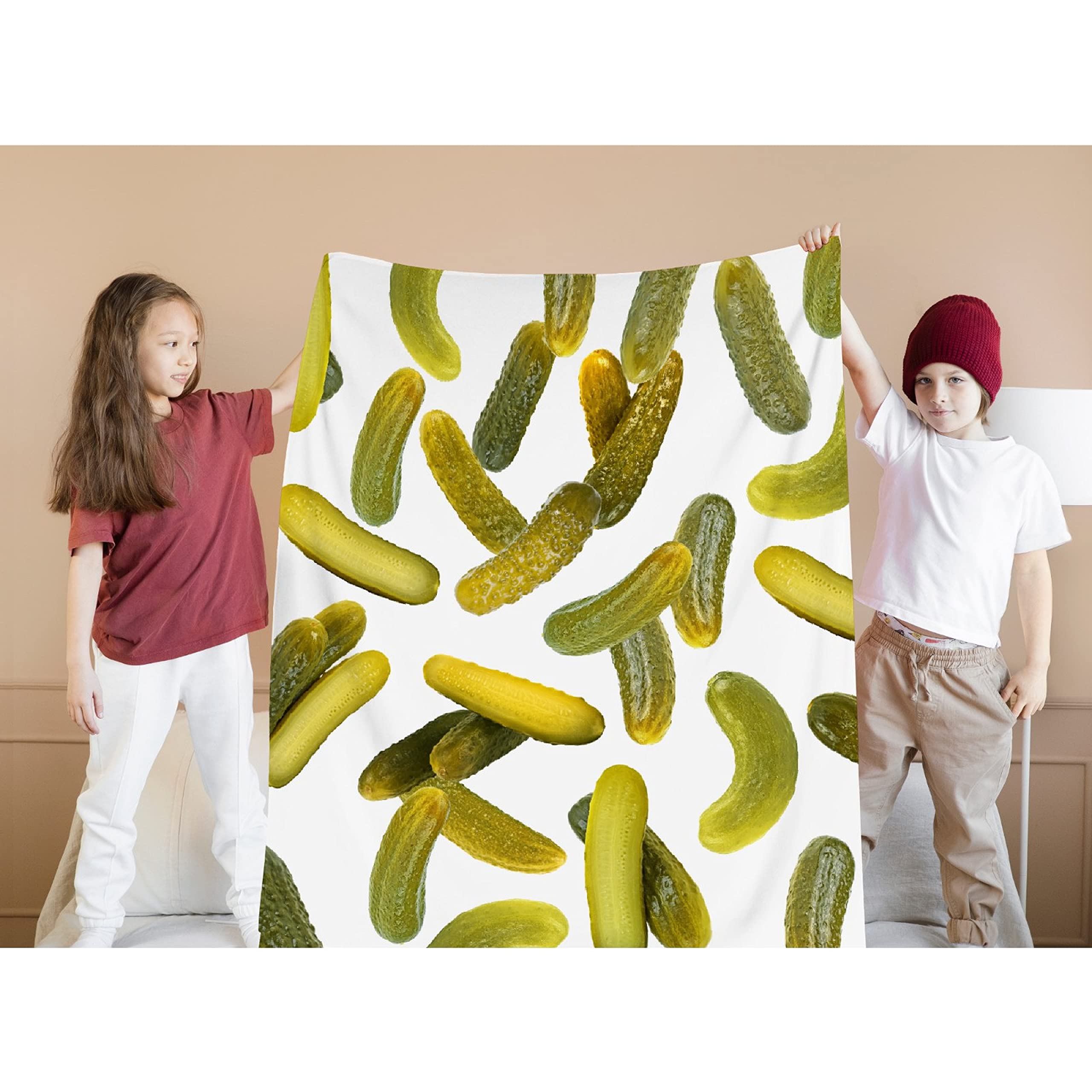 Briizy Dill Pickle Blanket - Funny Cucumber Print Flannel Throw for Women, Men & Kids - Ultra Soft 90