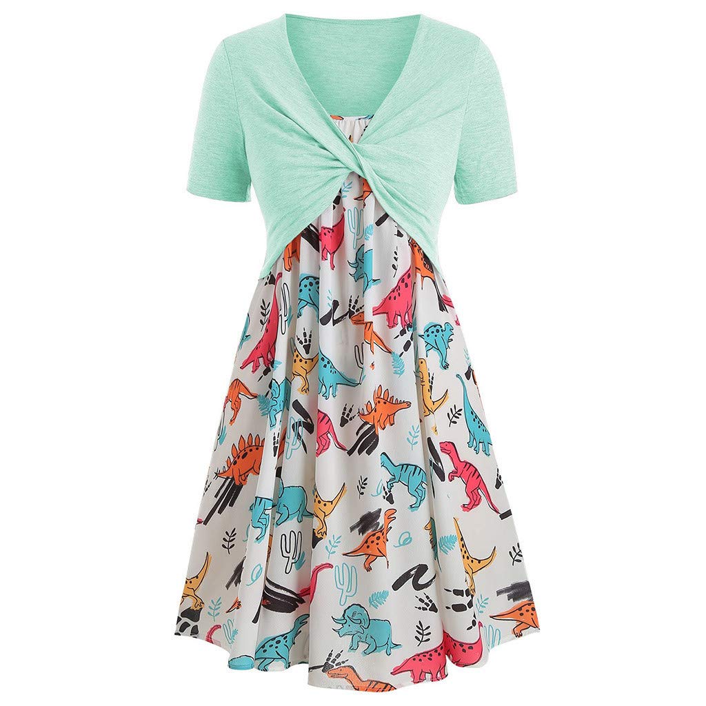 Women's Summer Dresses Outfits - Two Piece Casual Fashion Twist Bandage Top Sunflower Print Plus Size Mini Dress for Beach, Vacation & Outdoor Parties