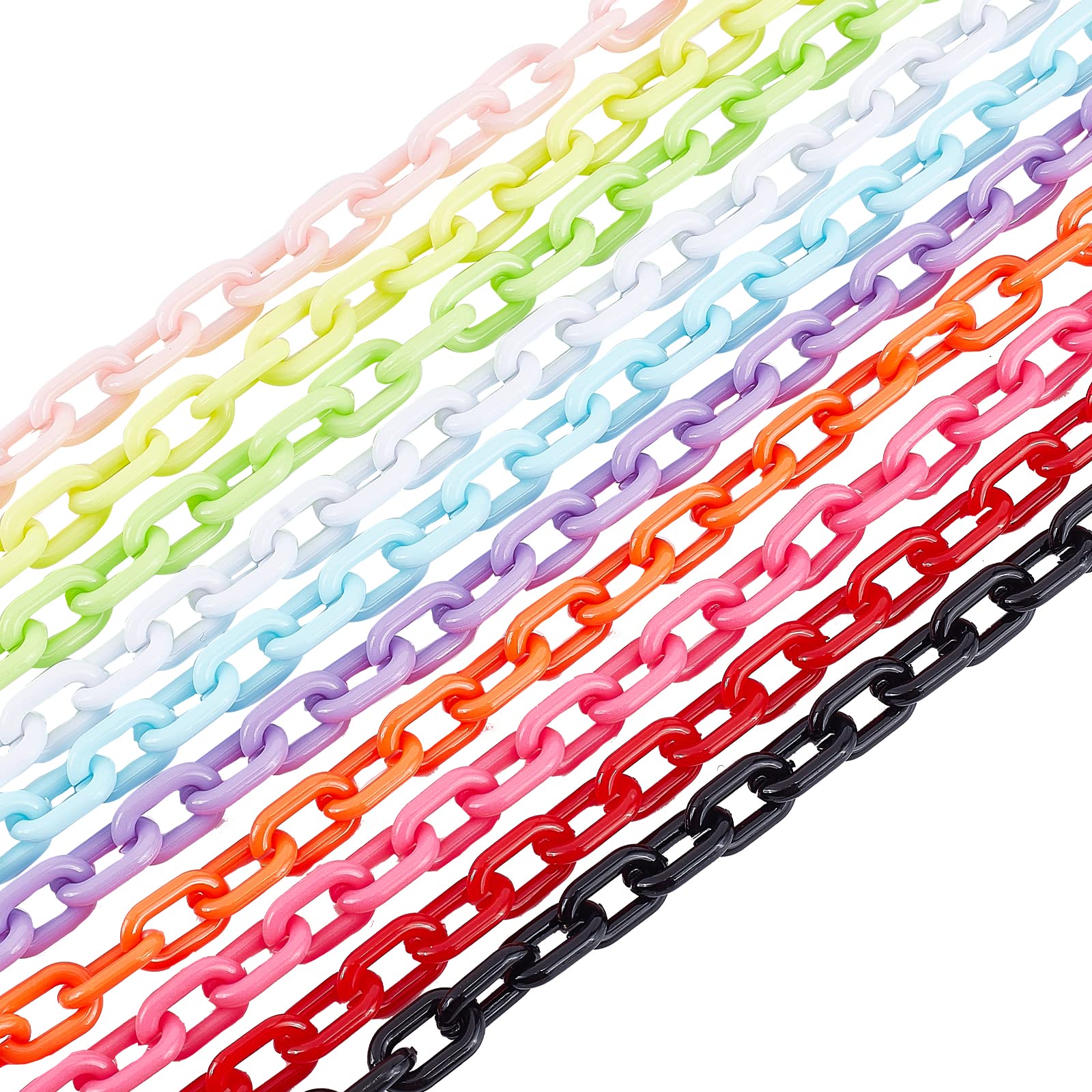 PH PandaHall 10pcs Acrylic Chain Links - 10 Color C-Clip Hooks, 39.4