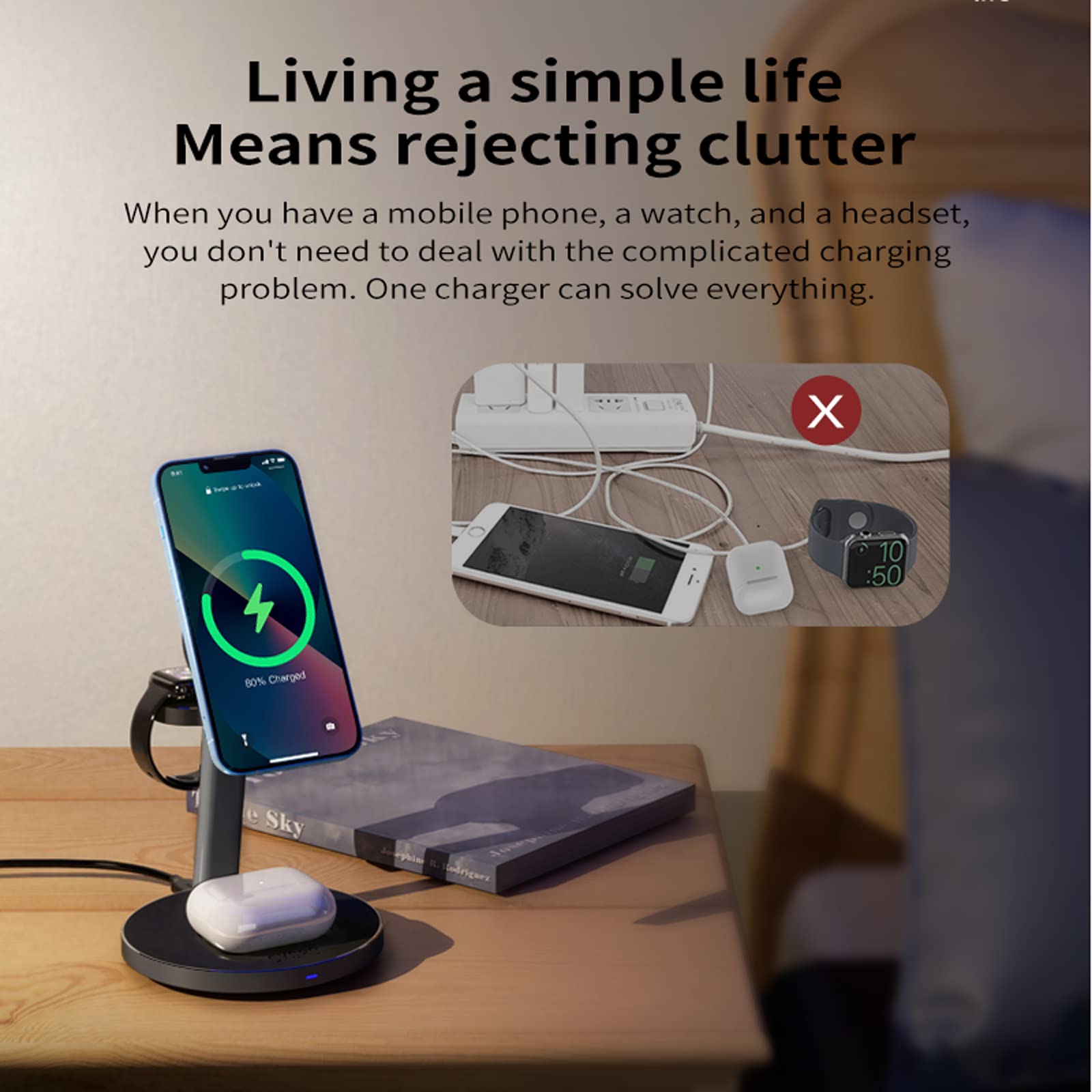 3-in-1 Magnetic Wireless Charging Station for iPhone 15/14/13/12 Series, Apple Watch & AirPods - Fast MagSafe Charger with Aluminum Alloy Stand (Includes Cable & Wall Adapter) - Perfect for Home, Office & Travel Charging