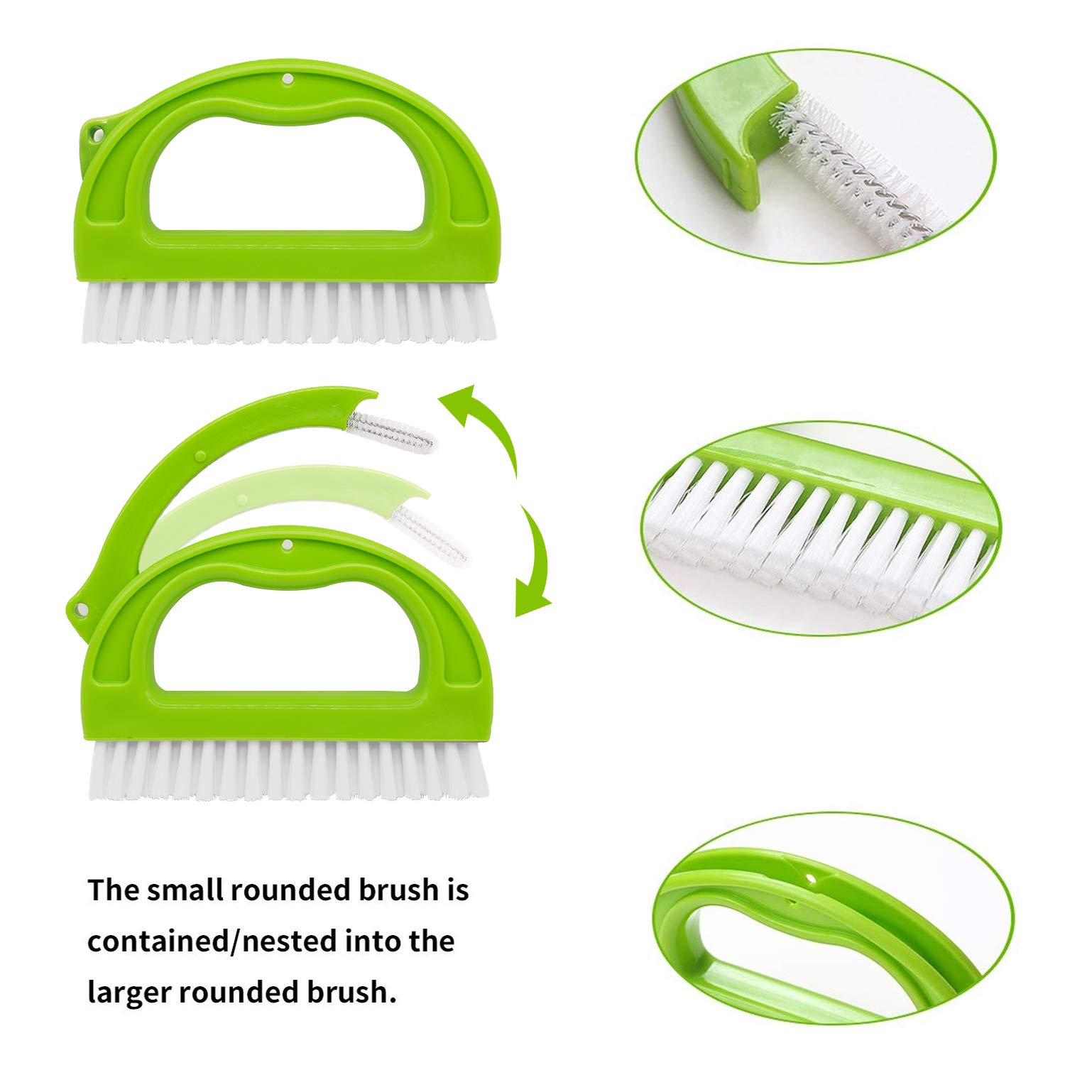 3-in-1 Grout Cleaner Brush with Handle - Stiff Bristle Tile & Floor Scrub Brush for Shower, Bathroom, Kitchen - Perfect for Cleaning Grout Lines, Tile Joints & Hard-to-Reach Areas