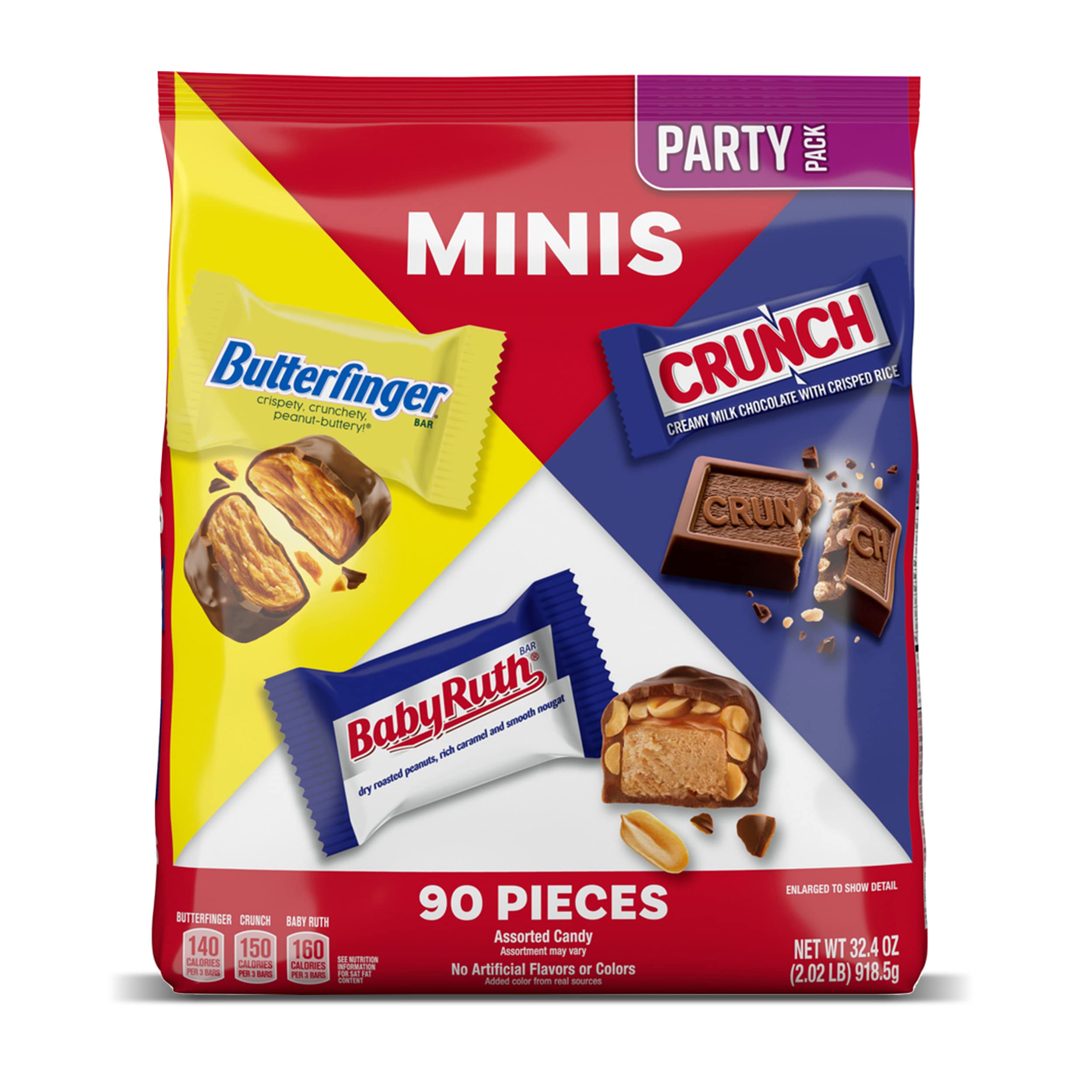 Butterfinger, CRUNCH & Baby Ruth Mini Candy Bars Variety Pack - 90 Count Individually Wrapped Assorted Chocolates (32.4 oz) - Perfect for Halloween Treats, Party Favors & Office Snacks