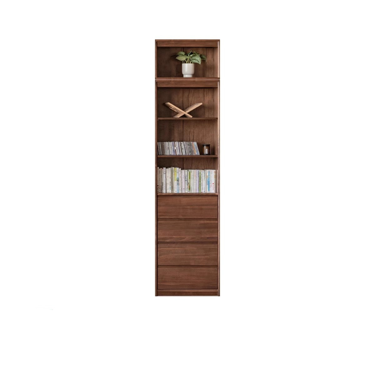 Solid Black Walnut Wood Bookcase with Glass Doors - Stylish Display & Storage Cabinet for Living Room, Office, or Library
