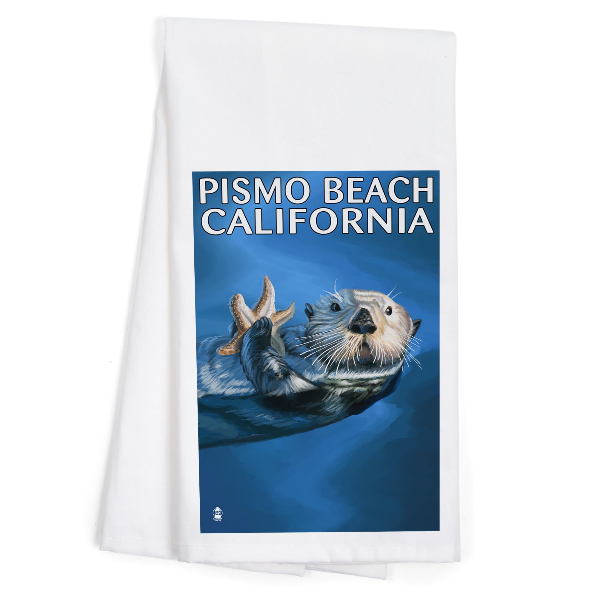 Lantern Press Pismo Beach California Sea Otter 100% Cotton Tea Towel - Decorative Kitchen Hand Towel for Home, Dish Drying & Coastal Decor