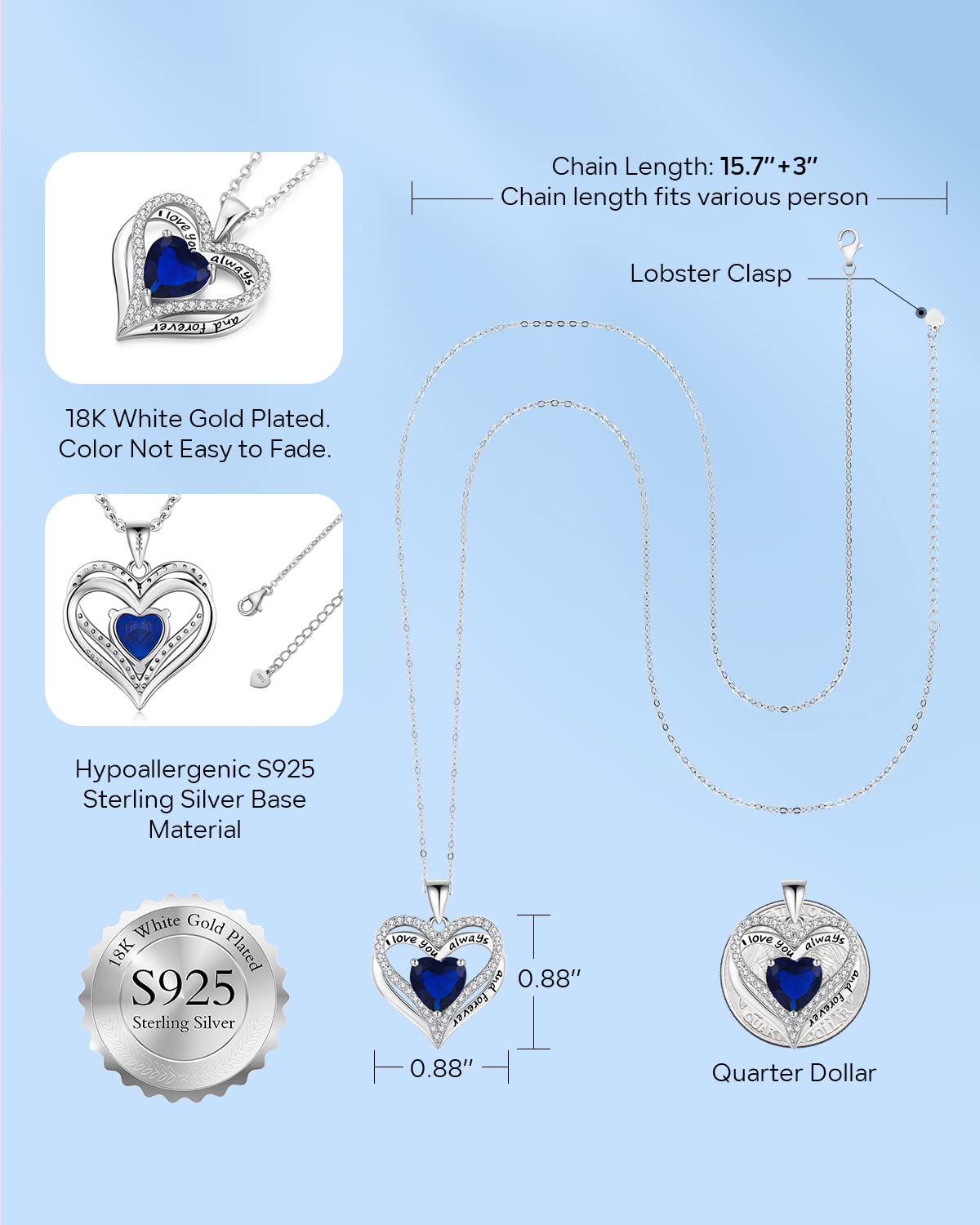 S925 Sterling Silver Heart Necklace for Women - Rose Gold Plated Romantic Gift for Wife, Girlfriend, Mom | Valentine's Day, Mother's Day, Anniversary & Birthday Present | Elegant Jewelry for Everyday Wear & Special Occasions