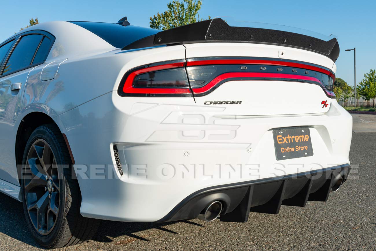 2015-Present Dodge Charger SRT Rear Bumper Diffuser - ABS Matte Black Dual Exhaust Tips | Factory Style Replacement | Perfect for Car Upgrades & Performance Enhancement