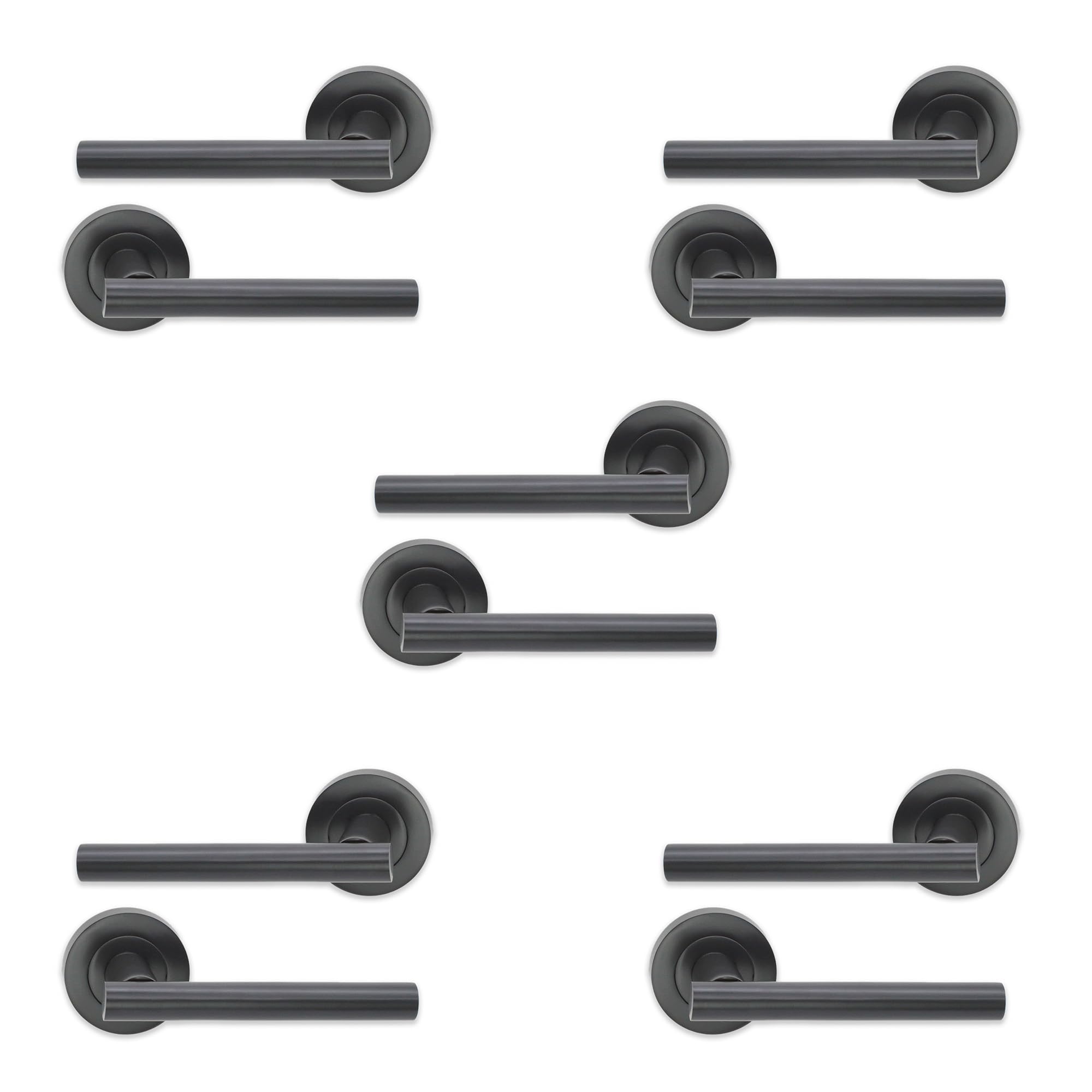 5 Sets of T-Bar Internal Lever Door Handles - Rose Gold & Gun Metal Grey Finish - Infinity Decor - Perfect for Bedroom, Bathroom & Closet Doors