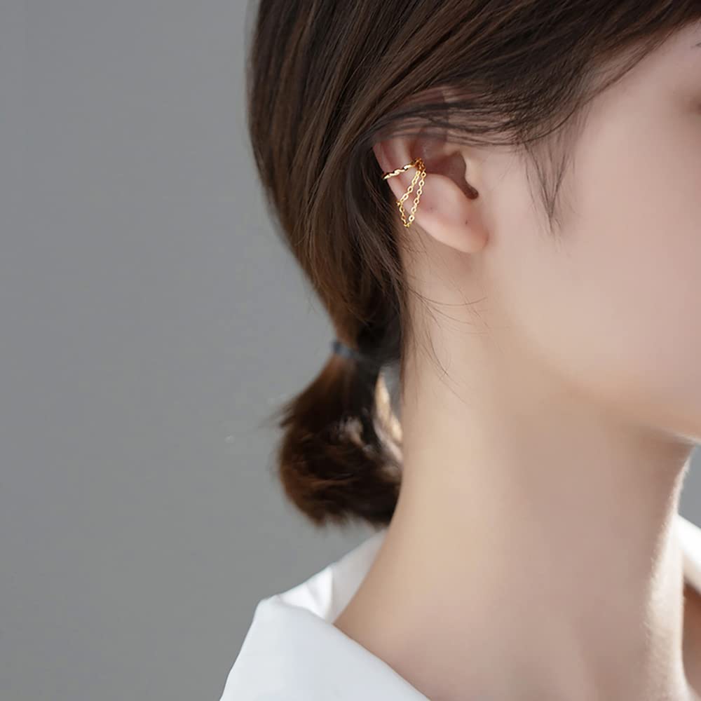 Reffeer Solid 925 Sterling Silver Cuff Earrings - No Piercing Cartilage Ear Wraps for Women & Teens | Minimalist Chain Design for Everyday Wear & Special Occasions