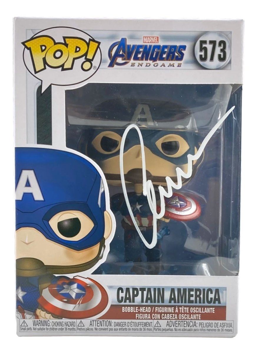 Chris Evans Signed Captain America Avengers Endgame Funko Pop #573 with COA - Rare Collectible for Marvel Fans, Movie Memorabilia, Gift for Superhero Lovers