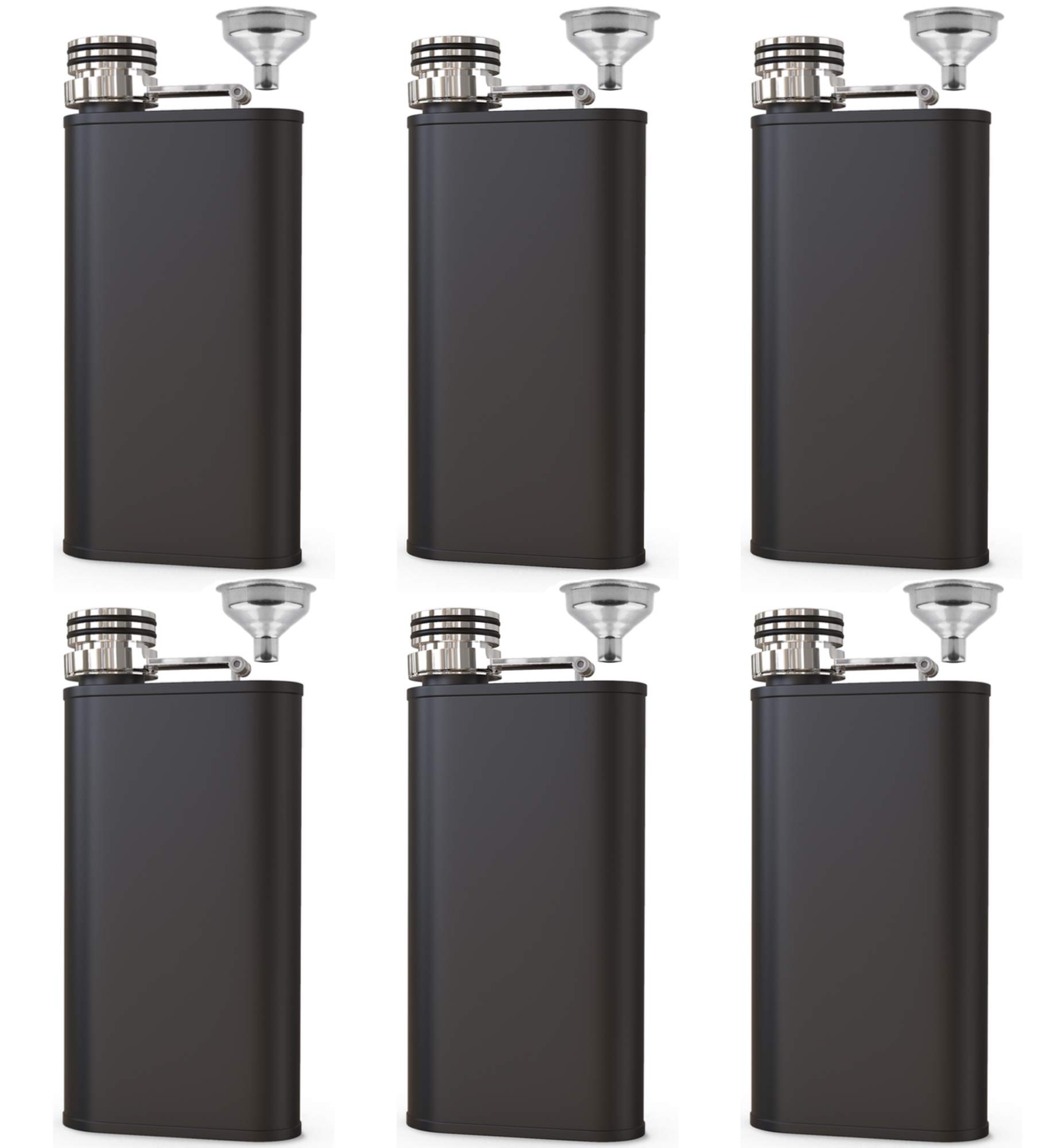 Premium 8oz Stainless Steel Pocket Hip Flask with Grip Cap & Funnel - 6 Pack (Groomsen Special) - Perfect for Weddings, Parties, Camping & Outdoor Adventures