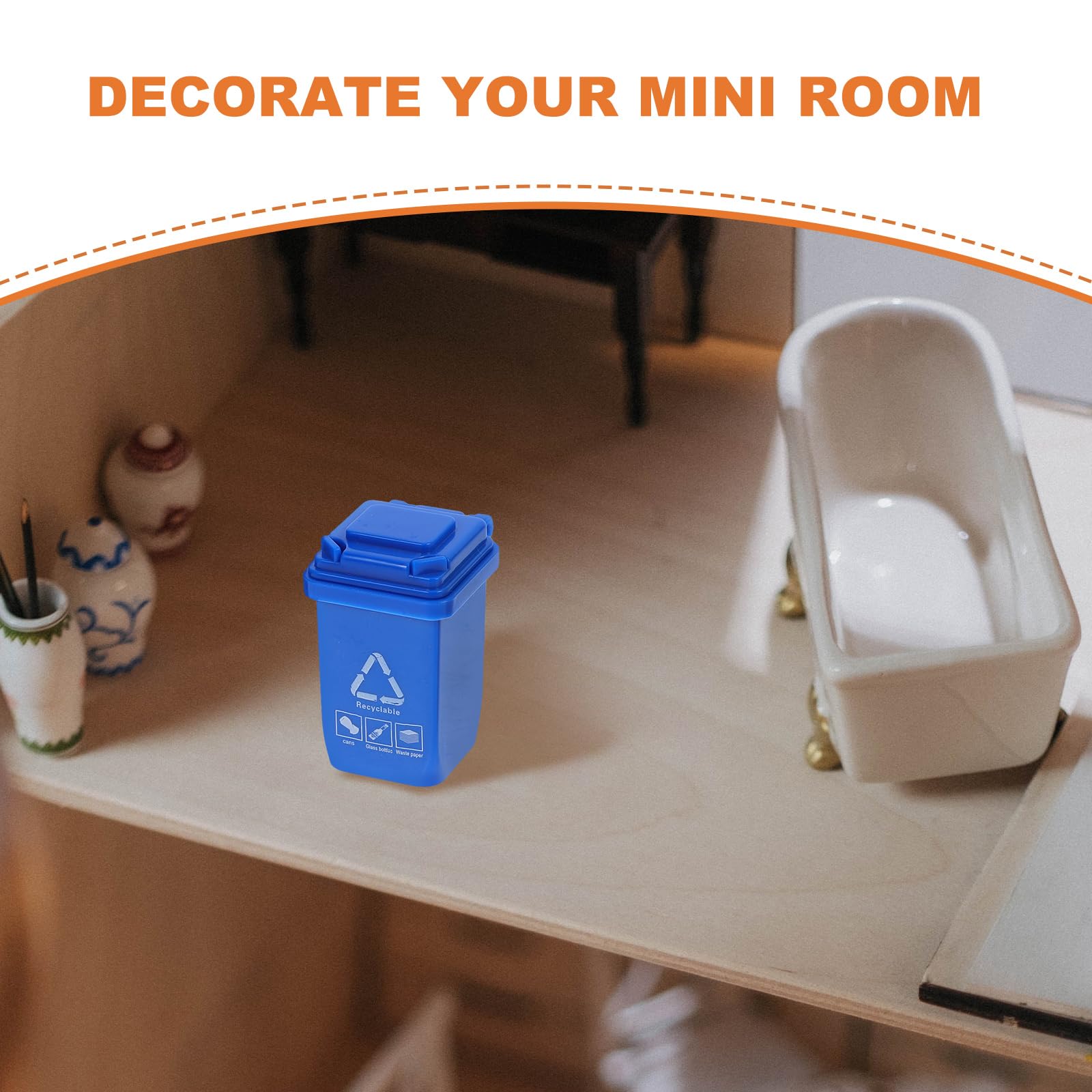 STOBOK 5Pcs Mini Trash Can Toys - 1:12 Scale Miniature Garbage Cans with Open Lids, Small Dollhouse Accessories for Kids & Toddlers - Perfect for Dollhouse Life Scenes, School Projects & Collectible Displays