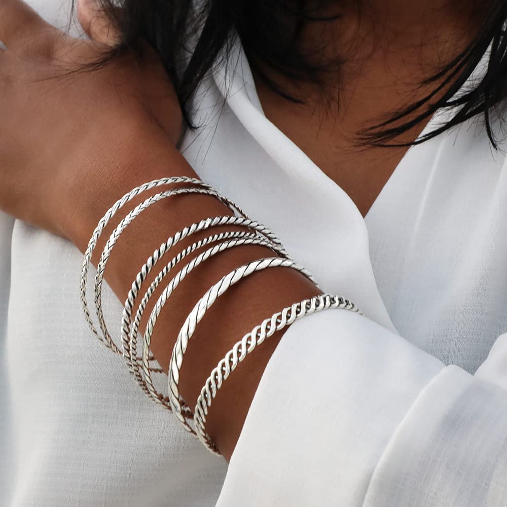 925 Sterling Silver Planet Bangle Bracelets for Women - Adjustable Sizes S/M/L/XL - Elegant Stackable Jewelry for Everyday Wear & Special Occasions