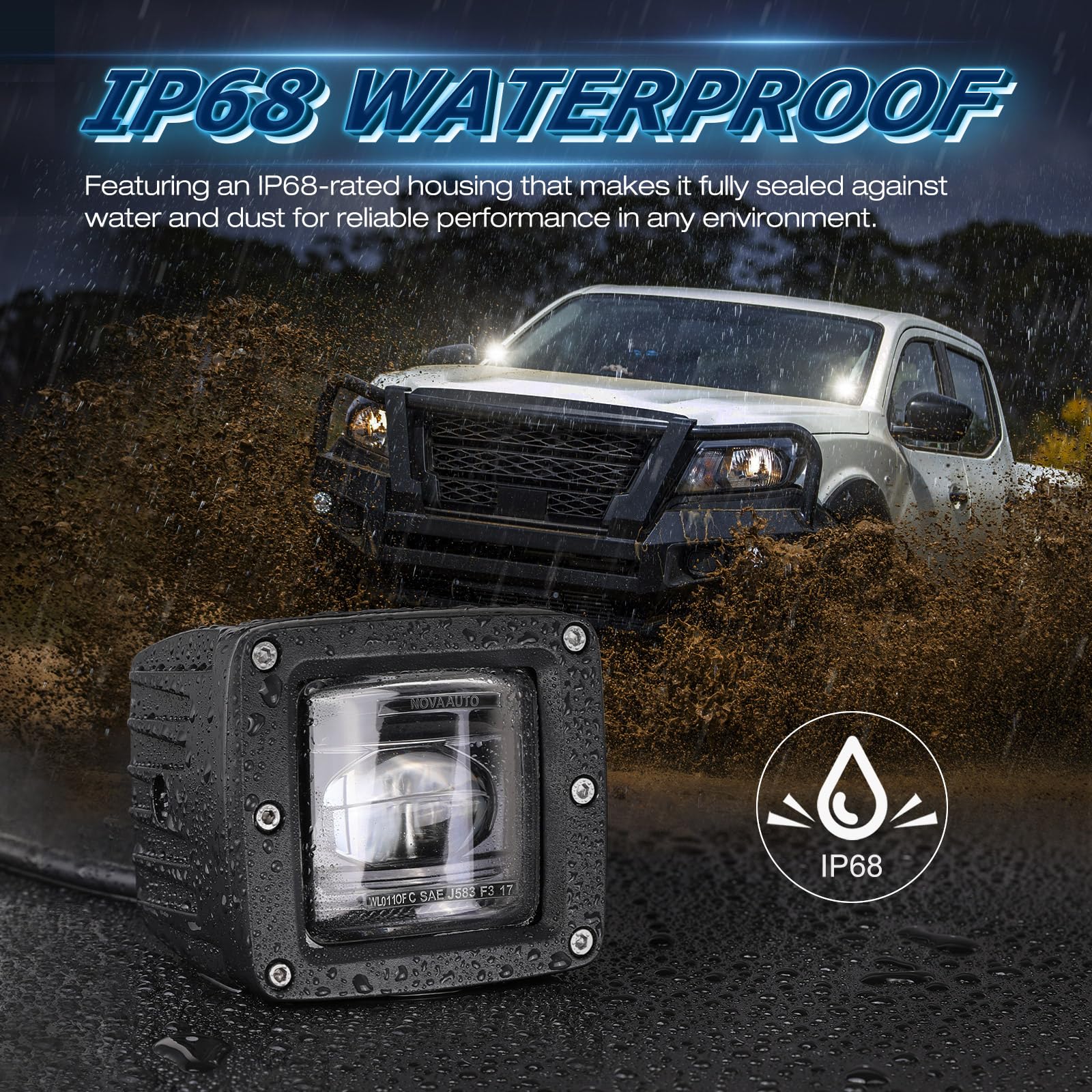 Niwaker 2Pcs 3 Inch SAE DOT Approved LED Fog Lights - Waterproof Square LED Cube Light Pods for Off-Road Trucks, Pickups, ATVs, UTVs, Motorcycles, Wrangler, Tacoma & Boats - Perfect for Night Driving, Work Lighting & Extreme Weather Conditions