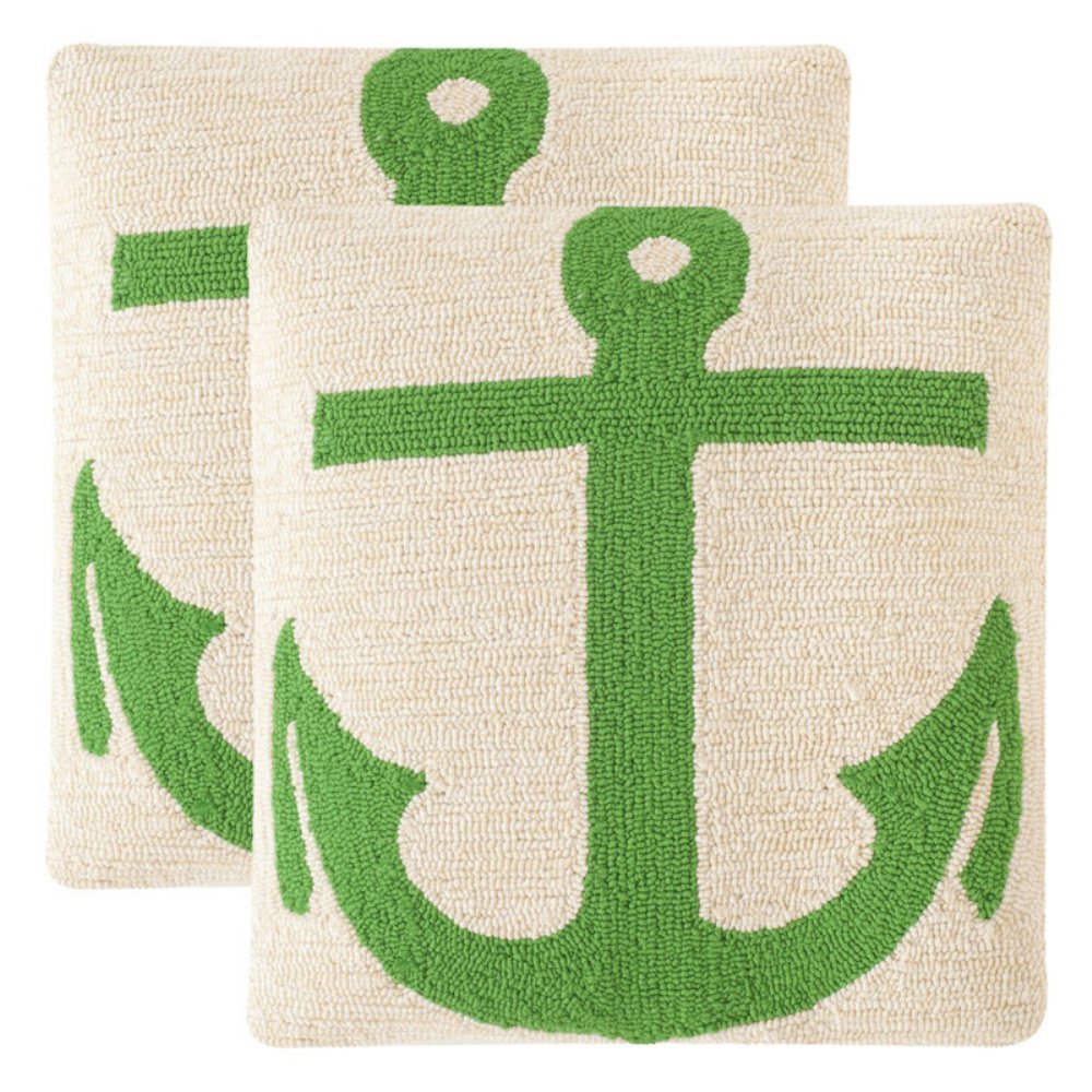 SAFAVIEH 20-Inch Ahoy Green Anchor Throw Pillows (Set of 2) - Indoor/Outdoor Decorative Cushions for Sofa, Bed, Patio & Boat Decor