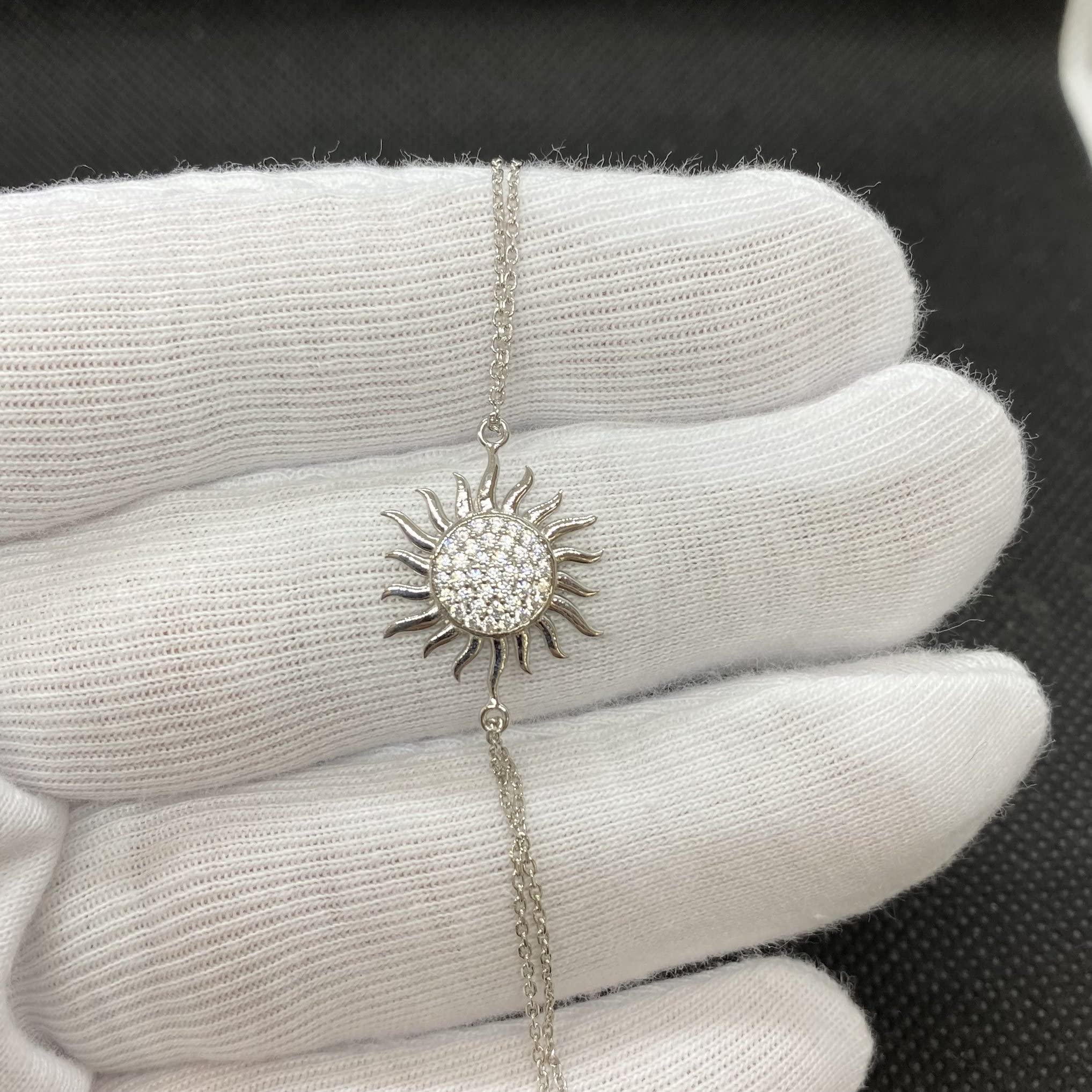 925K Silver Sun Bracelet for Women - Dainty CZ Chain Jewelry, Birthday & Christmas Gift for Her - Perfect for Summer & Everyday Wear