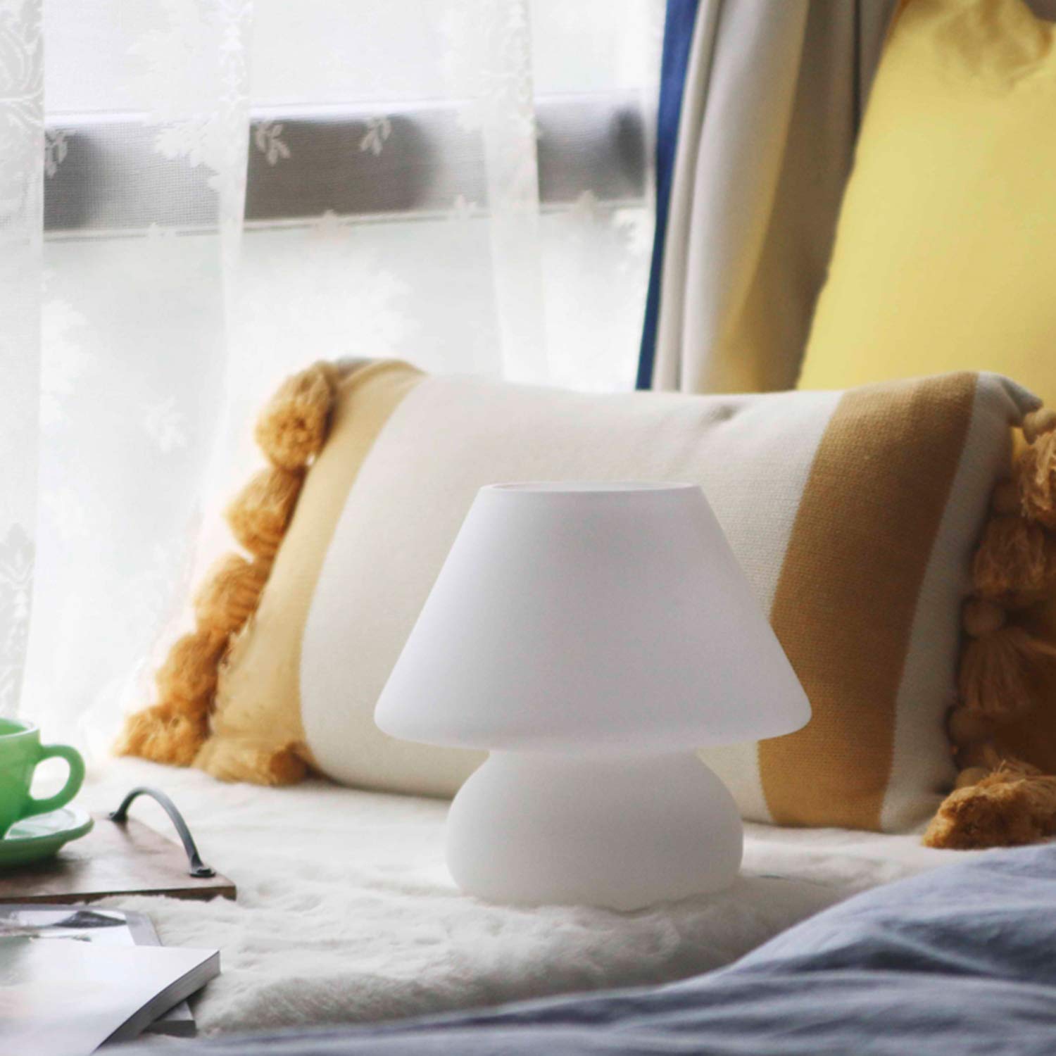 Nordic Modern White Opaque Table Lamp - Mushroom Design LED Glass Lampshade for Bedroom, Living Room & Dining Room Lighting | Perfect for Kids' Rooms, Reading Nooks & Cozy Home Decor