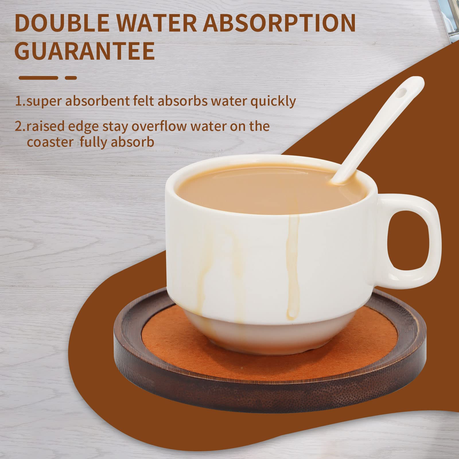 MinBoo 6-Piece Dark Brown Bamboo Drink Coasters Set with Holder - Absorbent, Durable & Stylish for Coffee Tables, Dining Tables, Bars - Perfect for Home Decor, Housewarming & Wedding Gifts - Protect Your Furniture from Stains & Water Rings