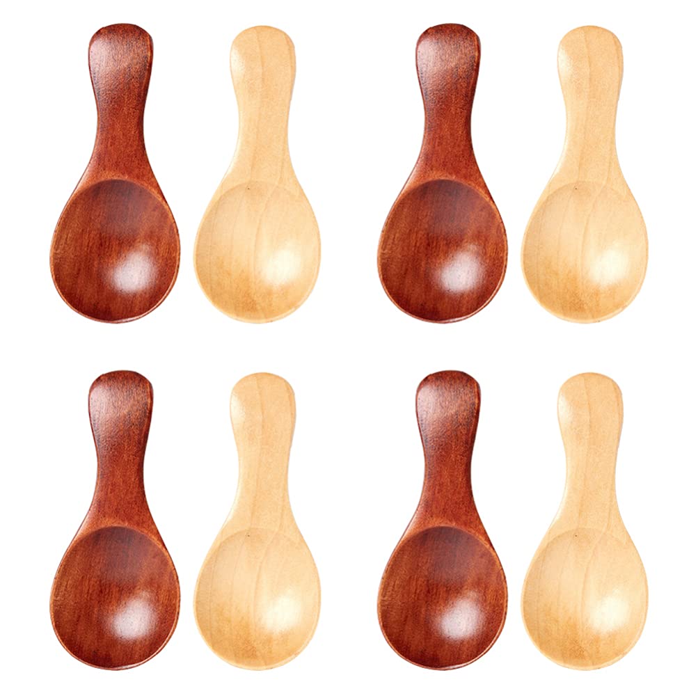 Hemoton 8-Piece Wooden Bath Salt Scoops Set - Mini Honey Teaspoons for Coffee, Sugar, Salt, Ice Cream & Seasoning - Assorted Colors for Kitchen, Tea & Coffee Use - Perfect for Home, Restaurants & Gifts