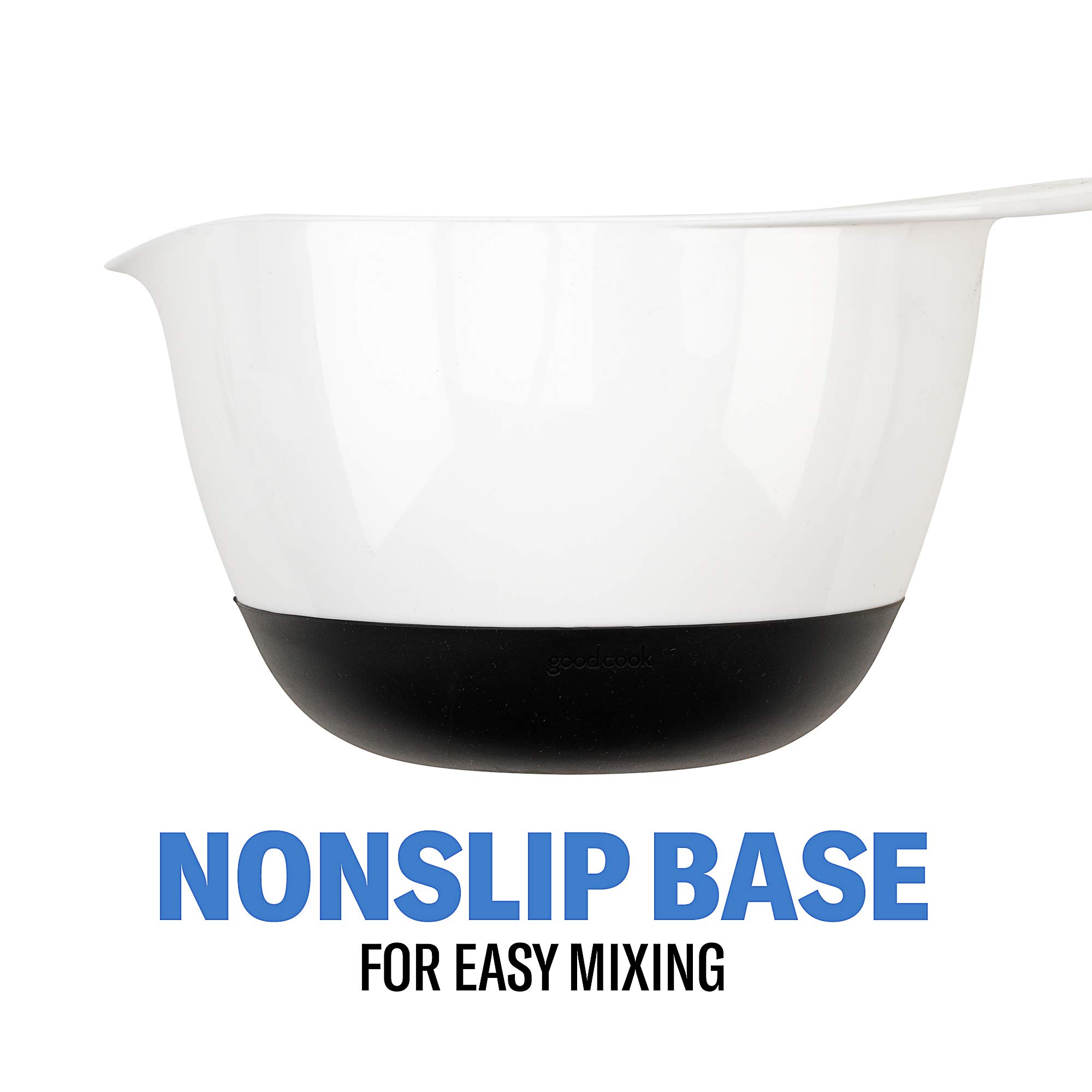 Good Cook Touch Plastic Mixing Bowl Set - 3 Quart (2.8L) Non-Slip Kitchen Mixing Bowls for Baking, Cooking & Food Prep - Dishwasher Safe & Lightweight