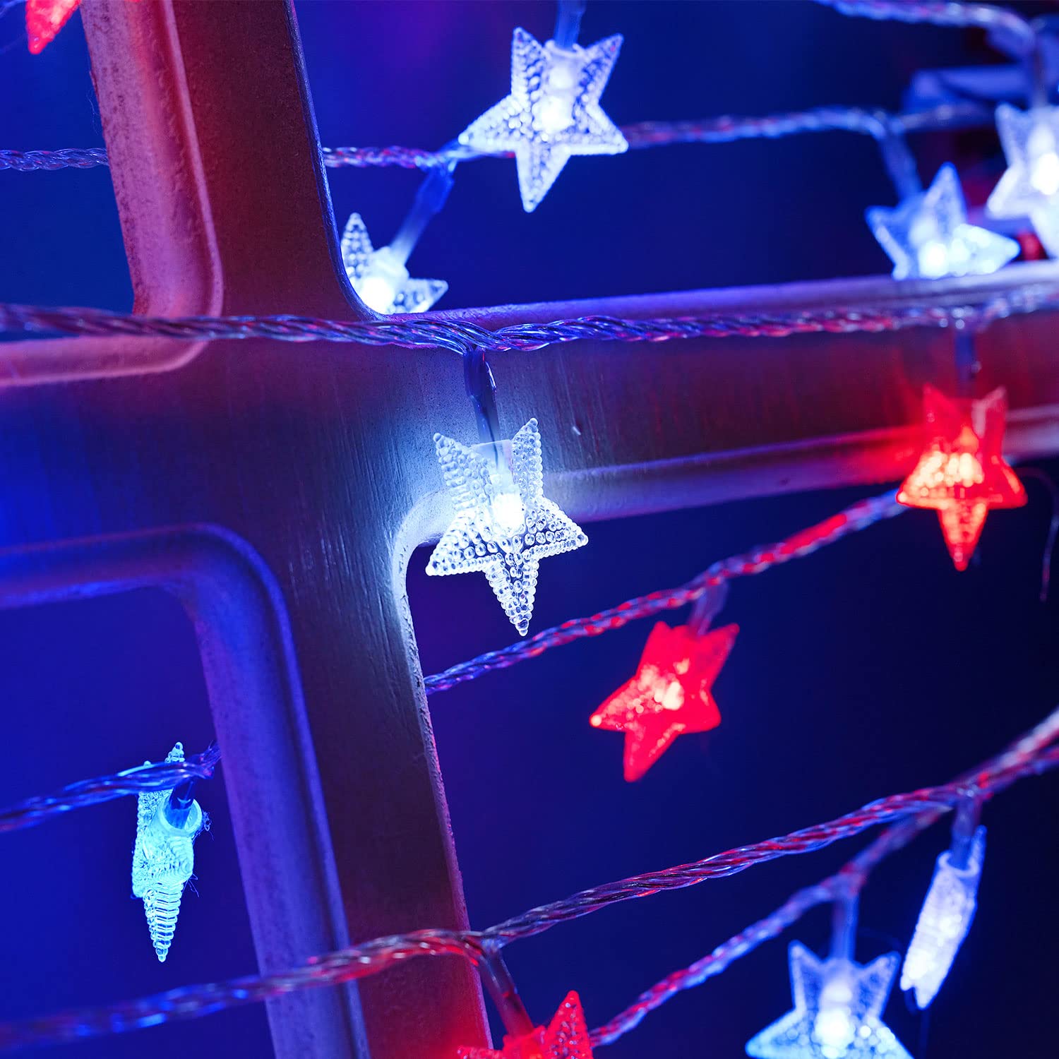 Red White Blue Solar Lights - 100LED Patriotic Star String Lights (51FT) | Waterproof 8 Modes Outdoor Solar Garden Lights for 4th of July, Independence Day, Memorial Day Decor | Perfect for Backyard, Patio, Fence & Holiday Party Lighting