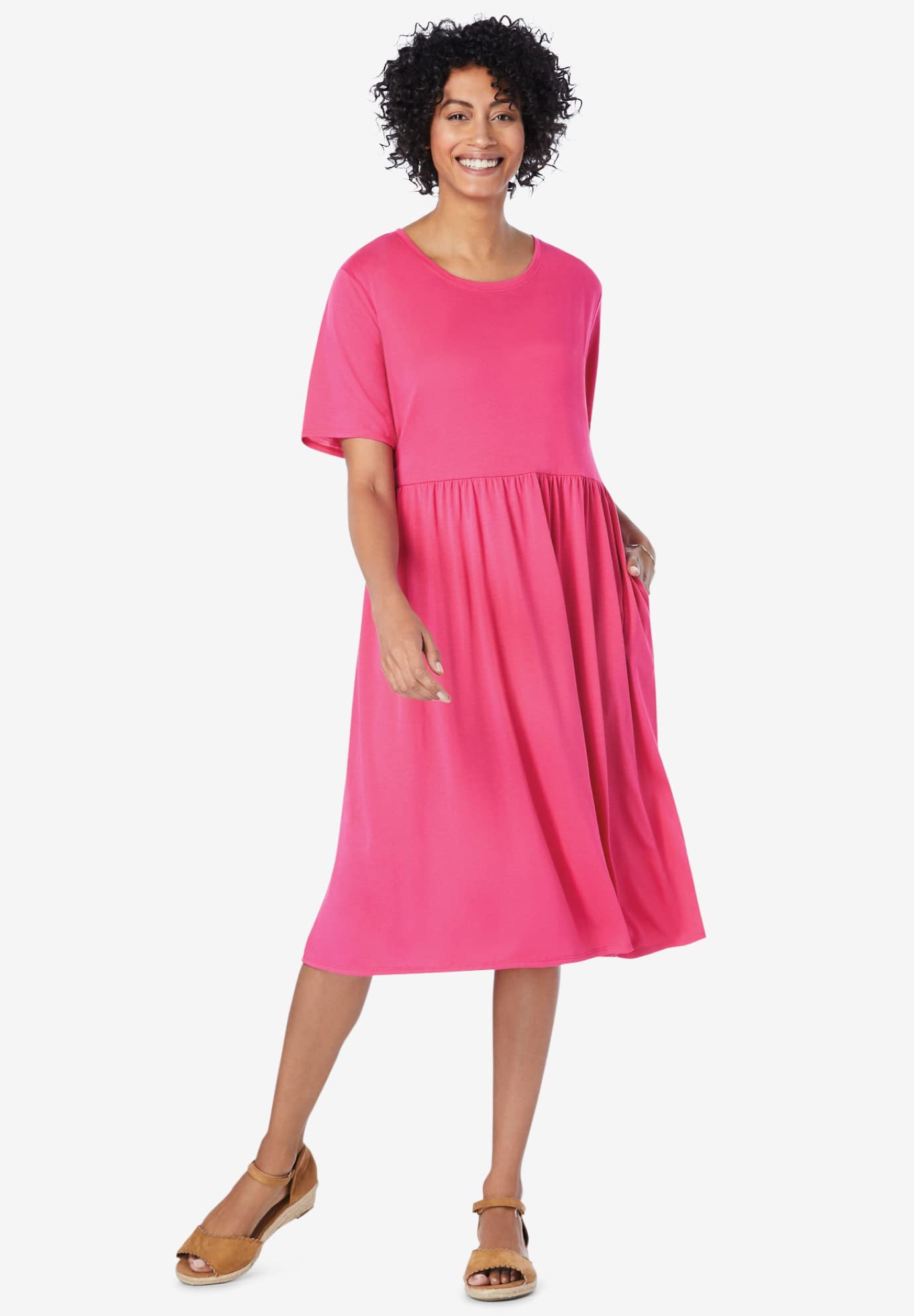 Woman Within Women's Plus Size Empire Waist Tee Dress - Comfortable Casual Flowy T-Shirt Dress for Curvy Women | Perfect for Summer, Beach, Office & Everyday Wear