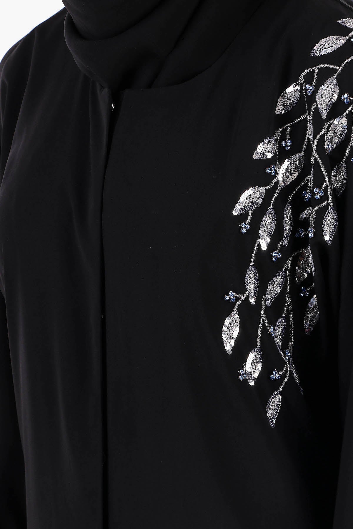 Elegant Front Open Hand Leaf Embroidered Dubai Abaya Dress for Women - Perfect for Islamic Prayer, Eid Celebrations & Modest Fashion