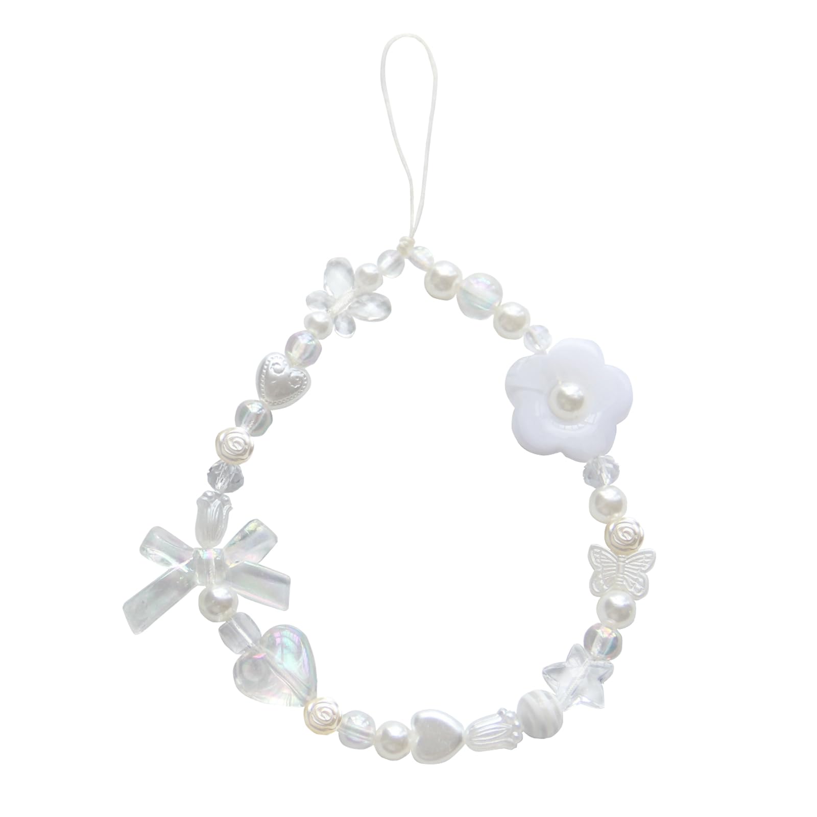 Cute Strawberry Phone Charms with Bowknot Heart - Aesthetic Beaded Phone Strap for iPhone, Samsung, AirPods & Keys - Kawaii Pink/White Accessory for Girls, Teens & Women (Perfect for School, Work & Travel)